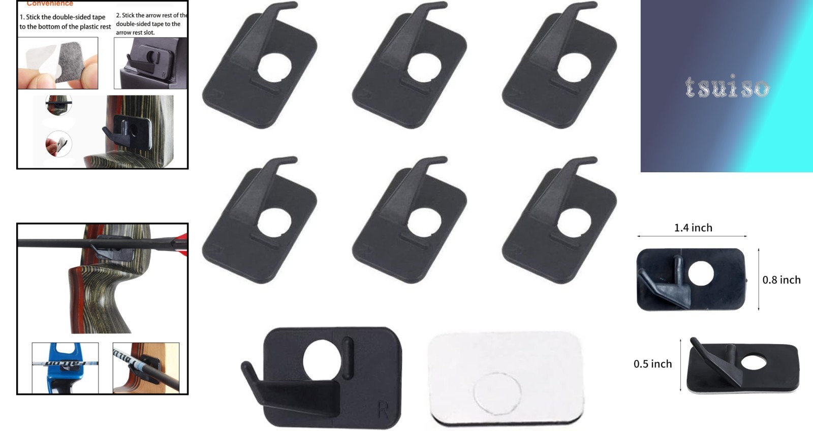 6pcs Black Adhesive Arrow Rest for Recurve Bow - Right & Left Hand Performance