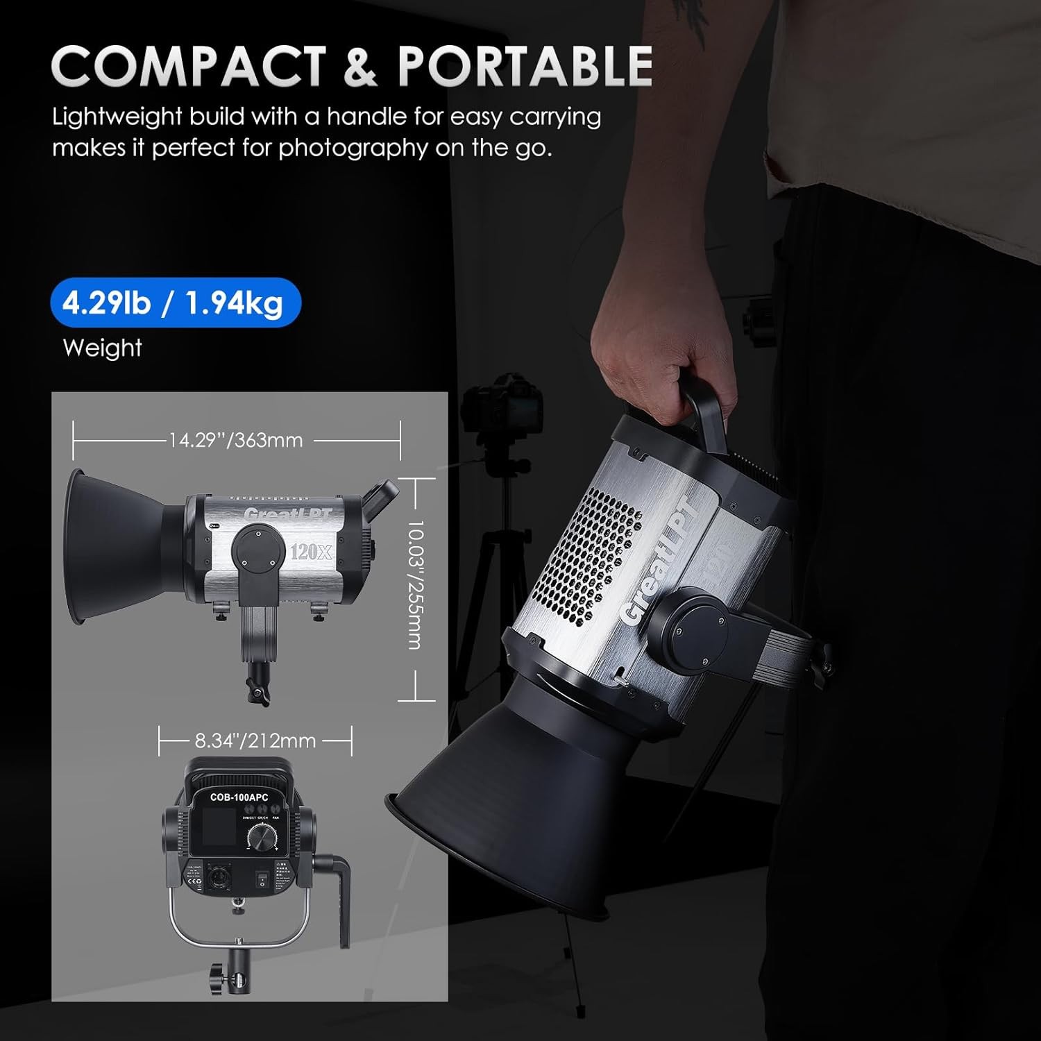 110W LED Video Light with APP Control, Bi-Color COB Video Light 2500K-8500K