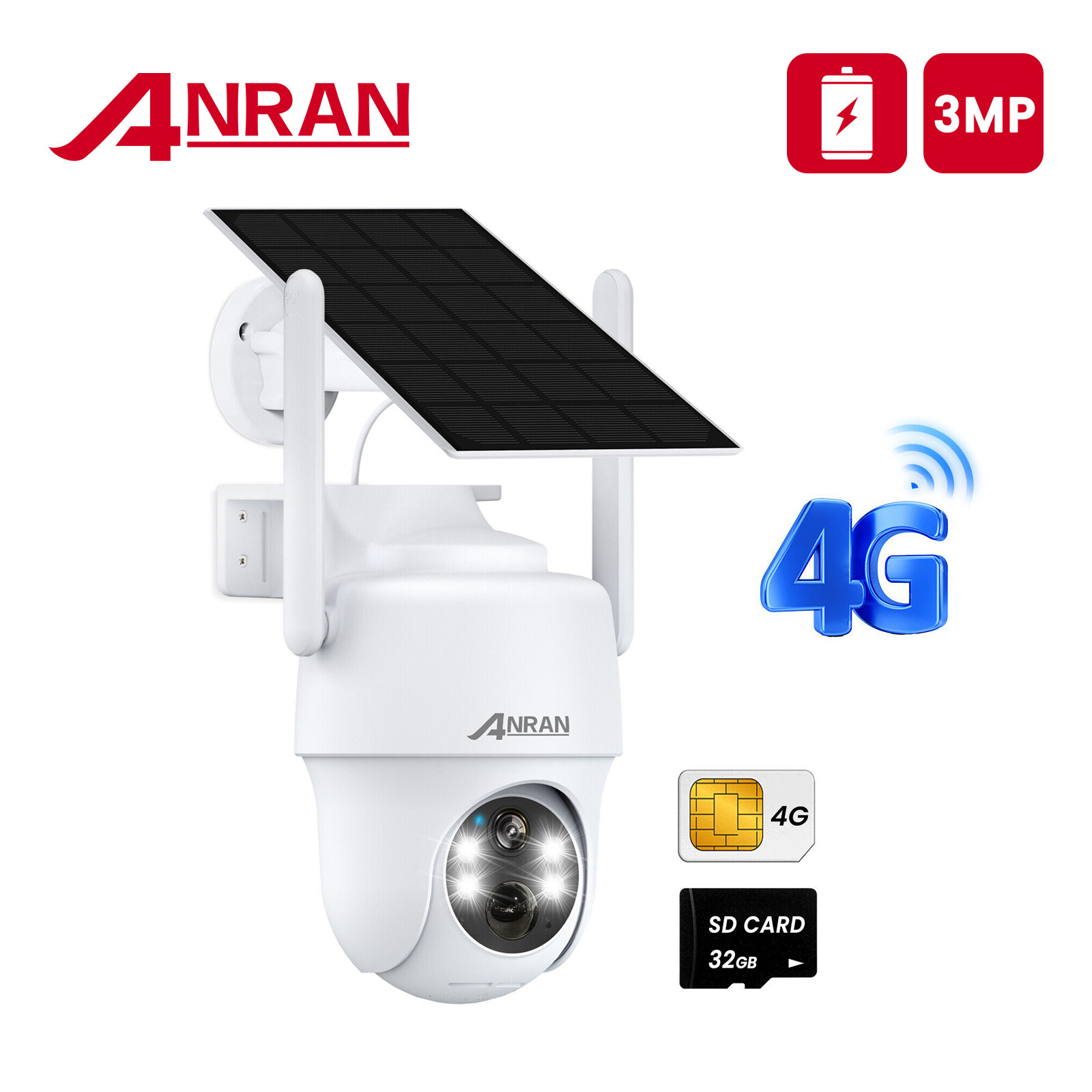 ANRAN 4G LTE Security Camera Outdoor Solar Battery Powered Wireless W/ Sim Card