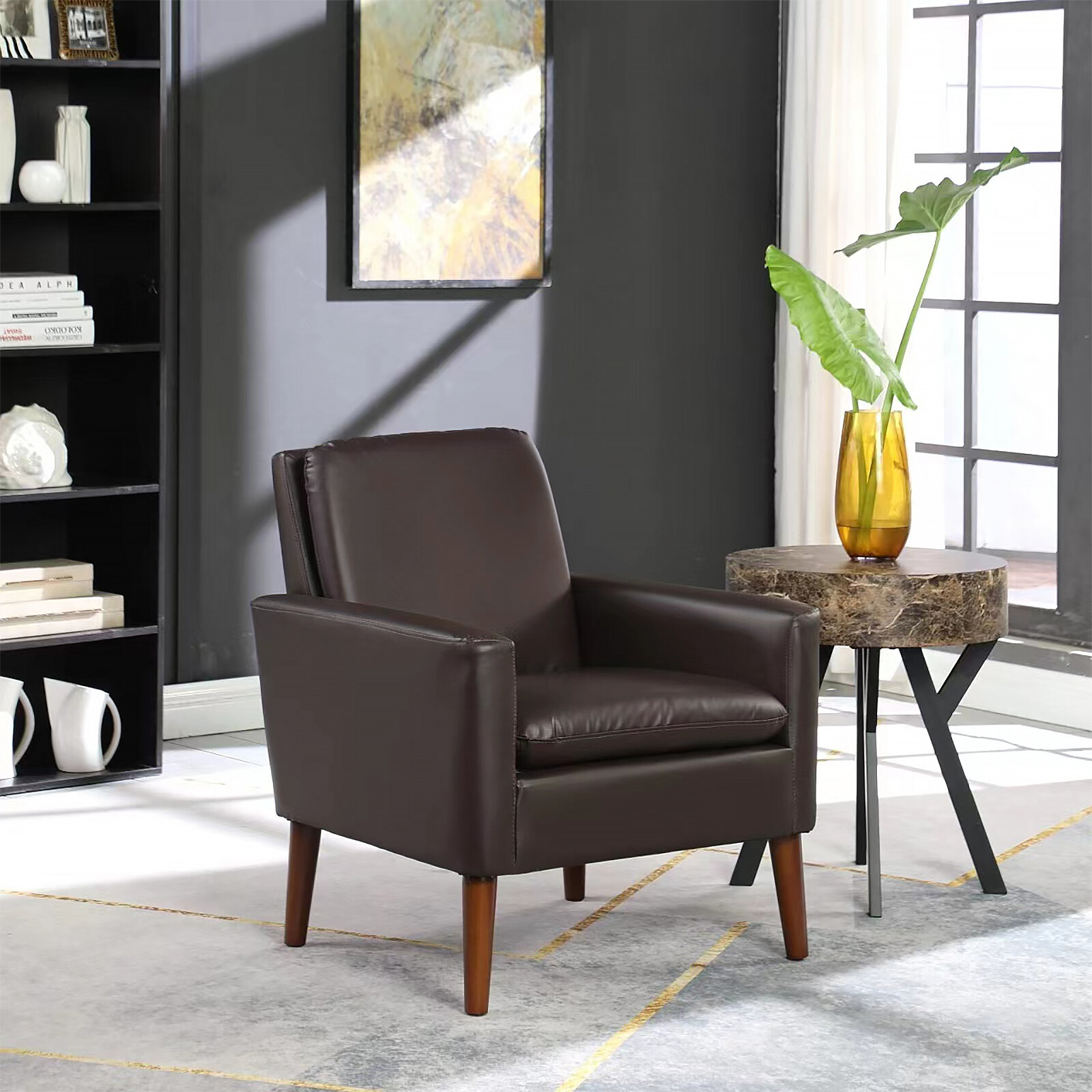 PU Leather Arm Chair Accent Single Sofa Modern Upholstered Living Room Armchair