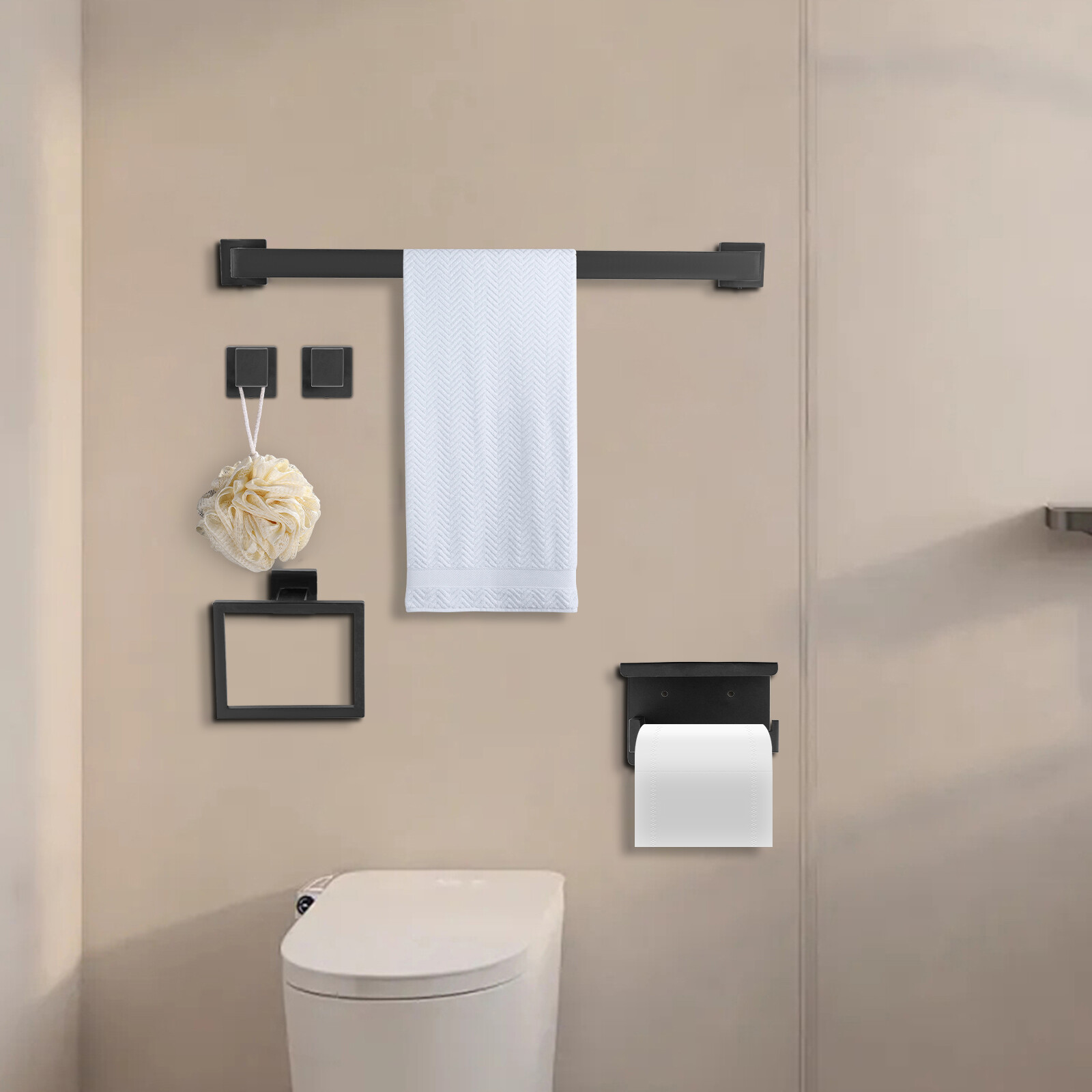 5pcs Bathroom Hardware Accessories Set Towel Bar Set Stainless Steel Black New