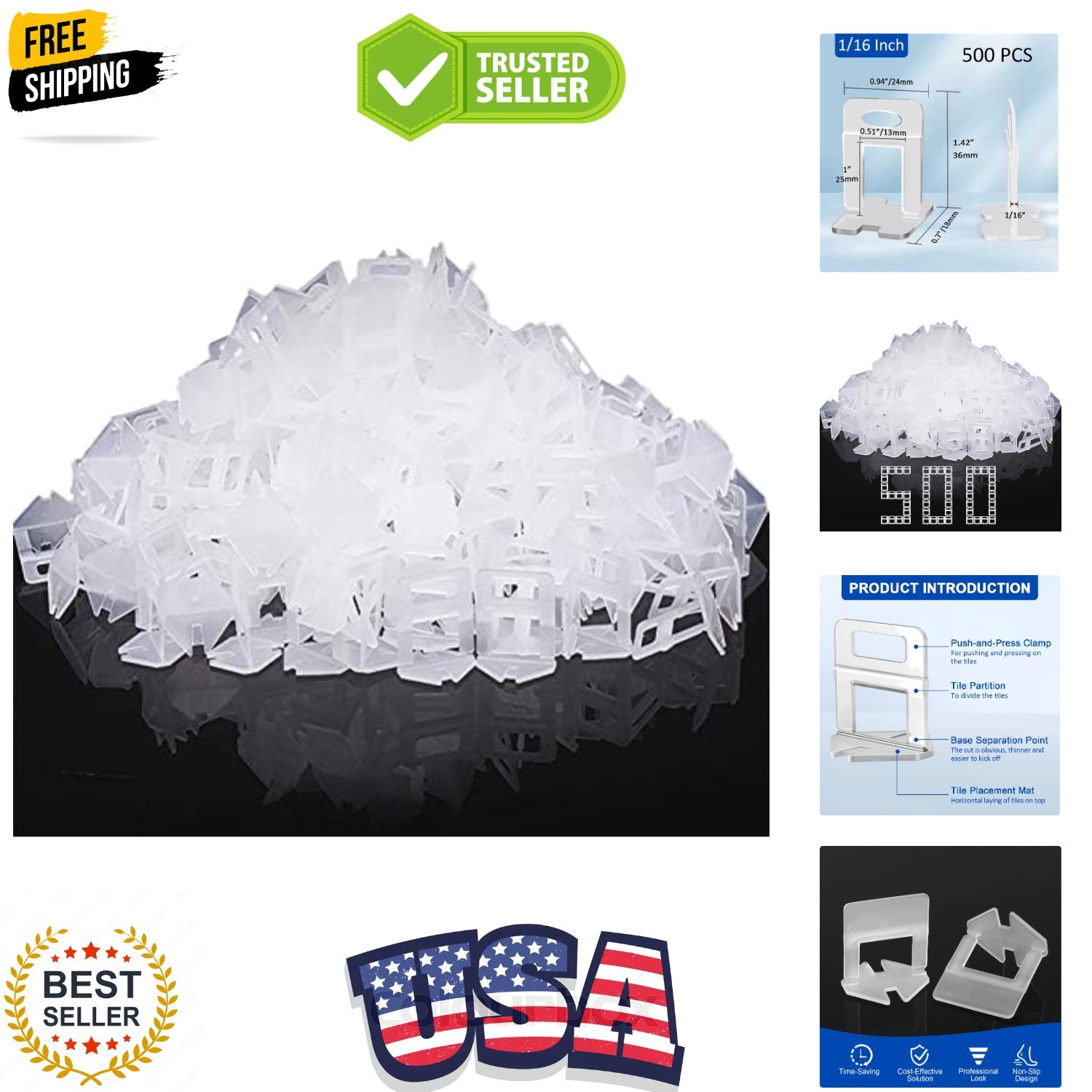 Tile Leveling System, 500-Piece 1/16" Tile Spacers Clips Tile Tools, Tile Ins...