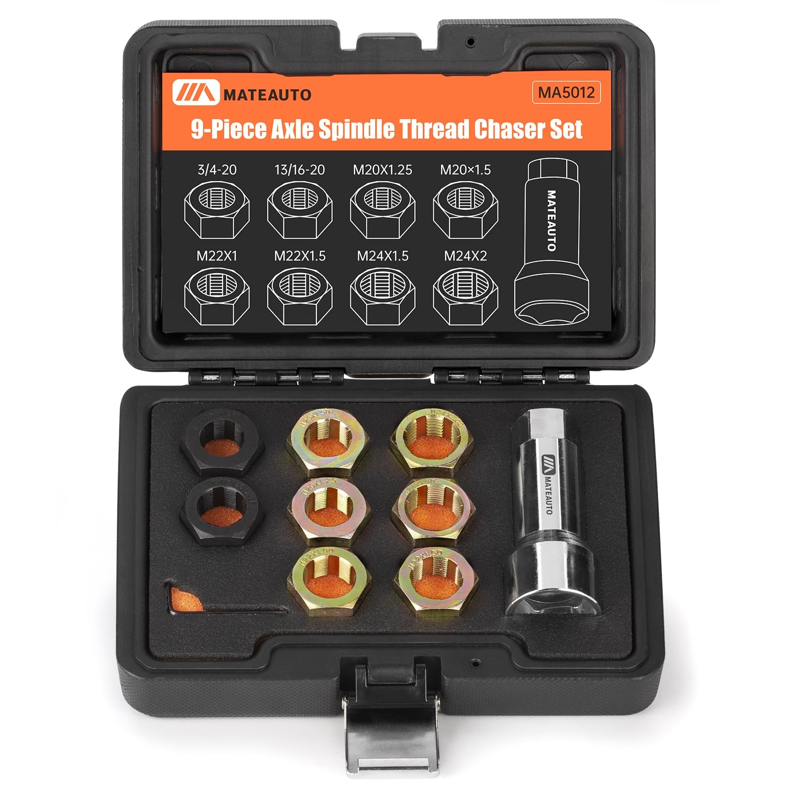 10 PCS Axle Spindle Rethreading Tool Kit | Axle Nut Rethread Repair Kit w/8 Dies