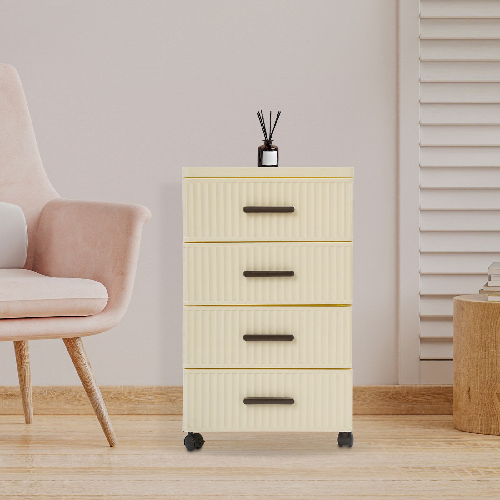 4 Tier Drawer Storage Cabinet With 4 Universal Wheels PP Rolling Organizer