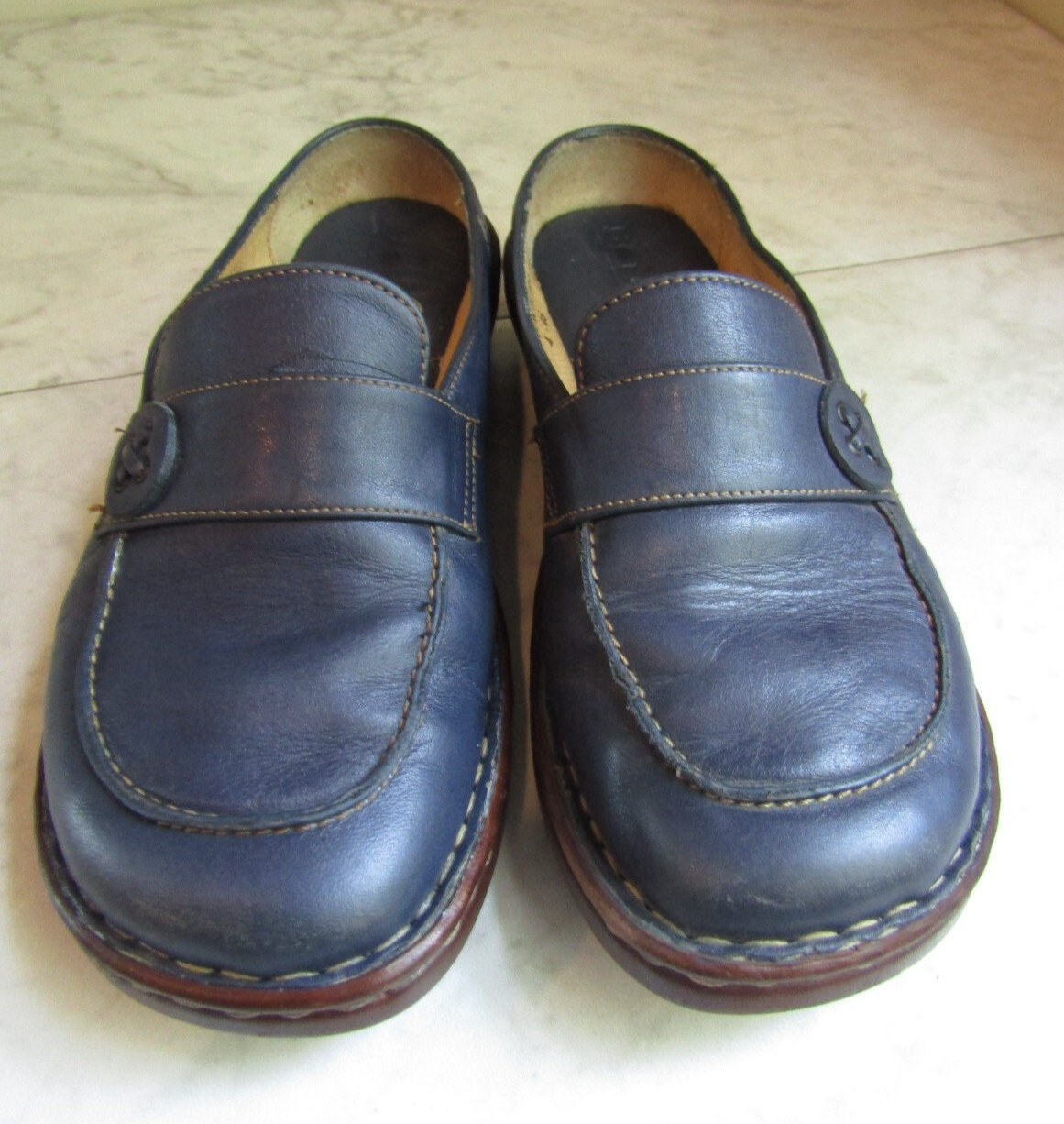 Clarks Dark Blue Leather Slip On Women's Mule Loafer Shoes Size US 4