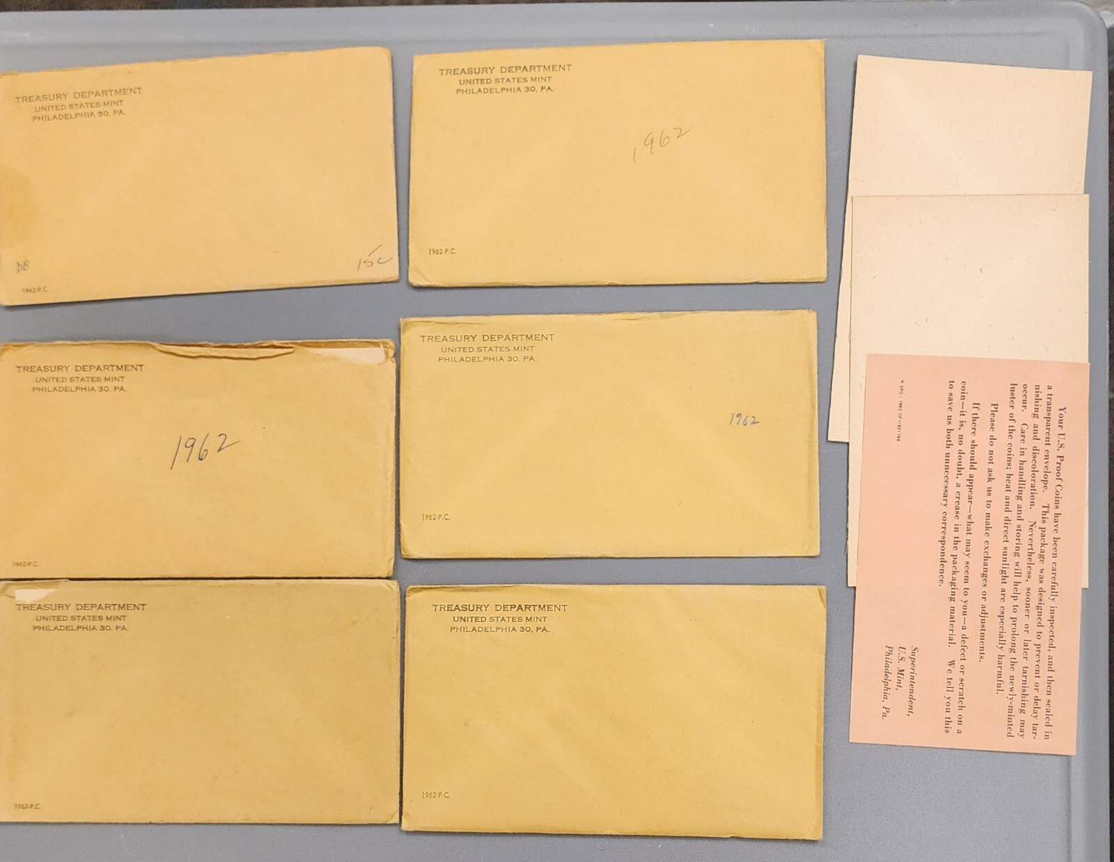 1961 Proof Set Envelope only with cardboards and COA. Issued by US Mint.