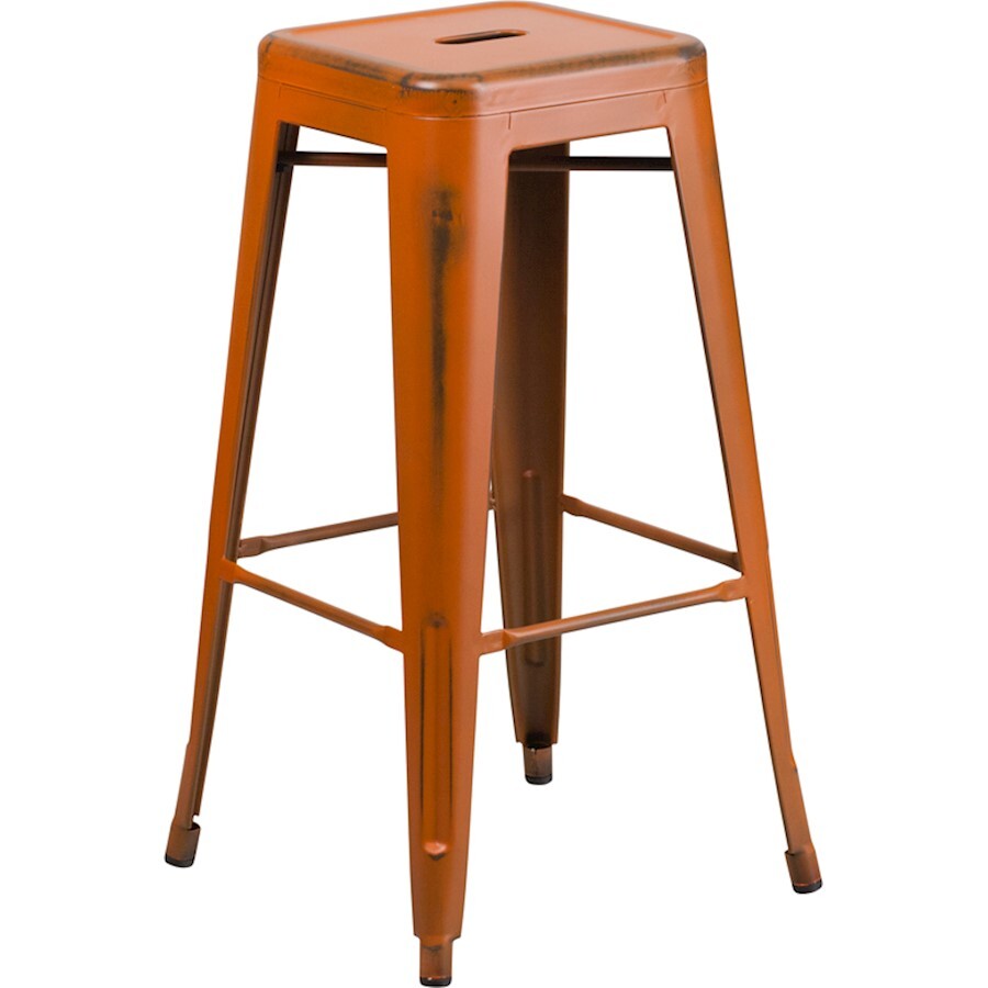 G1N Flash Commercial Distressed Backless Metal Barstool Orange  ETBT350330ORGG