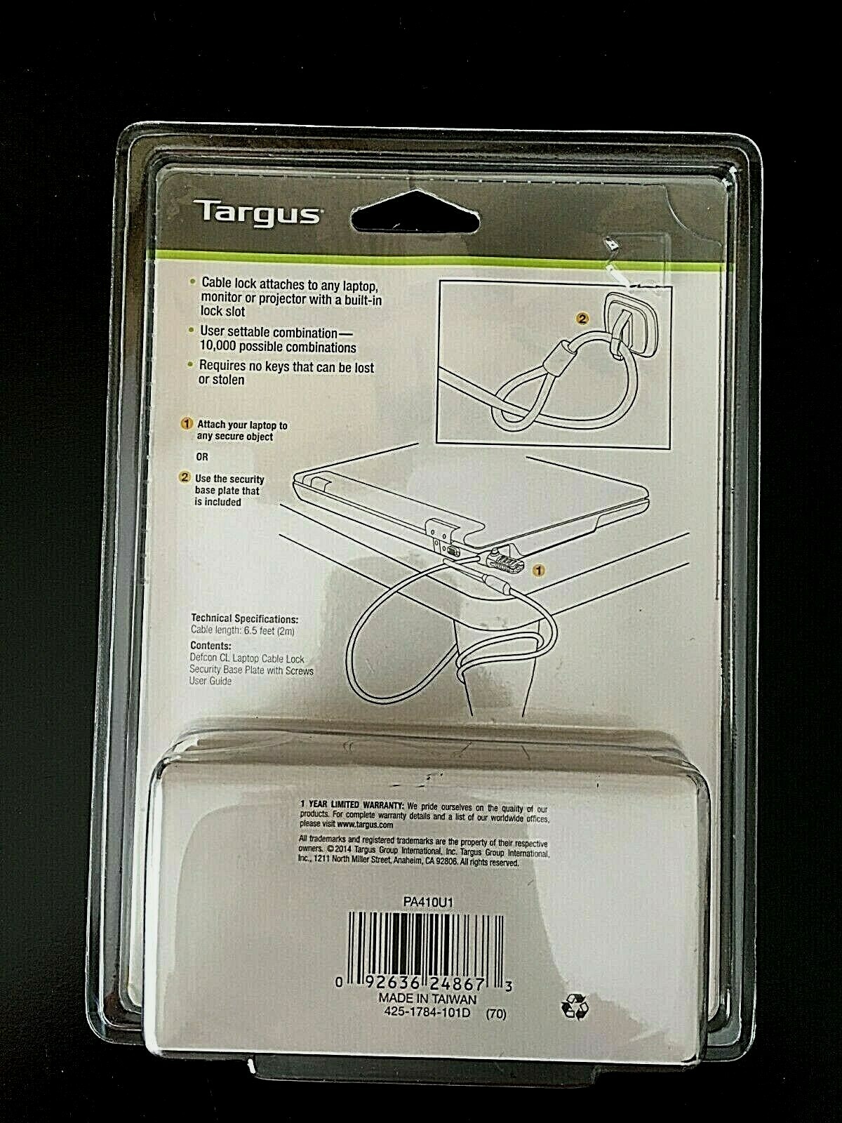 Targus Laptop Cable Lock Defcon CL Combination with Security Base