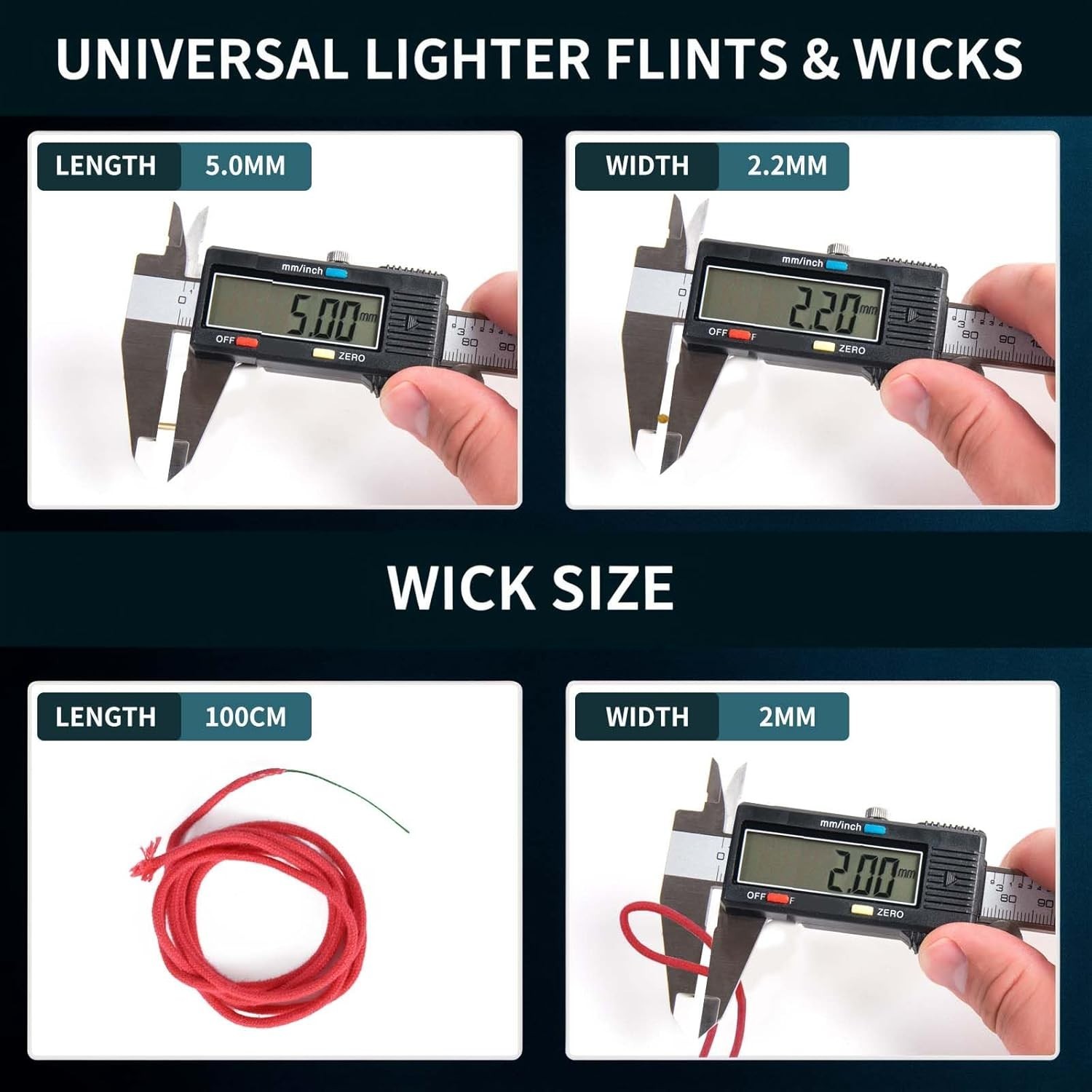 Lighter Flints and Wick Set, Lighter Repair Kit (100 Pcs Flints, Lighter Gasket,