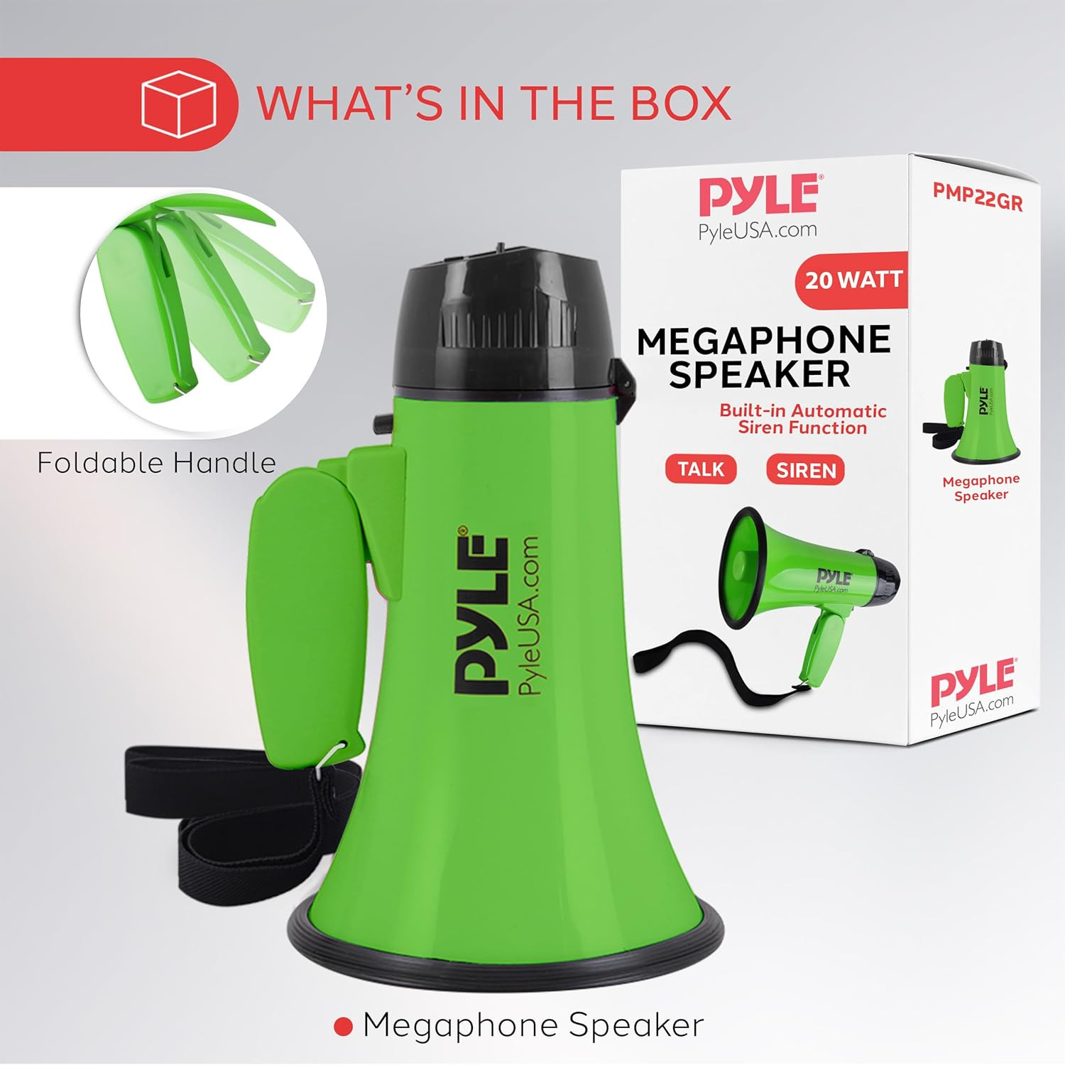 Compact 20-Watt Megaphone Speaker with Microphone, Siren, Bullhorn - Battery Ope