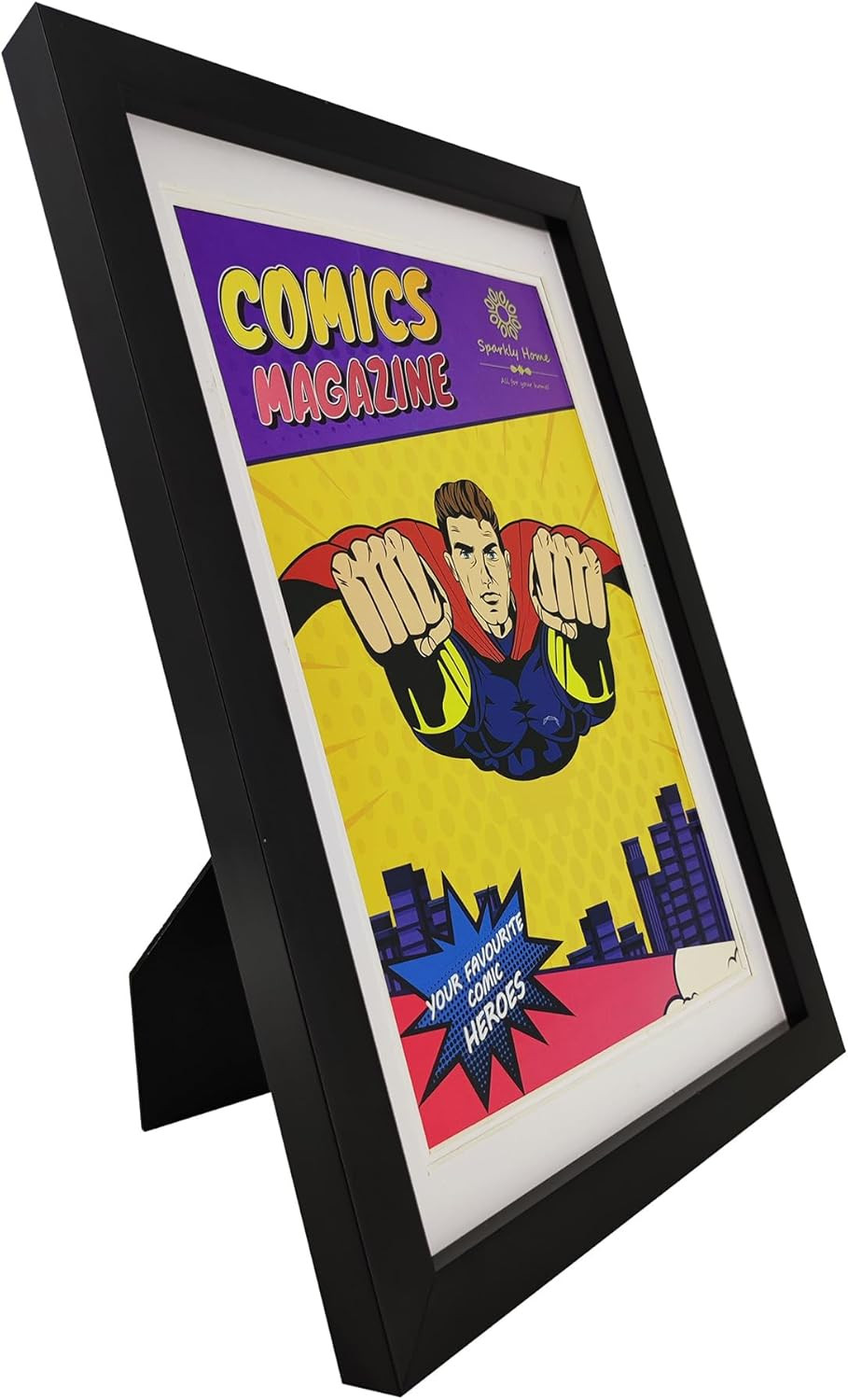 Comic Book Frame with Double White Mat, 4 Packs, UV Protection, Black Frame for