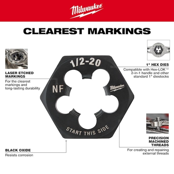 Milwaukee Tool 49-57-5351 Hex Threading Die, 3/8"-24, Unf