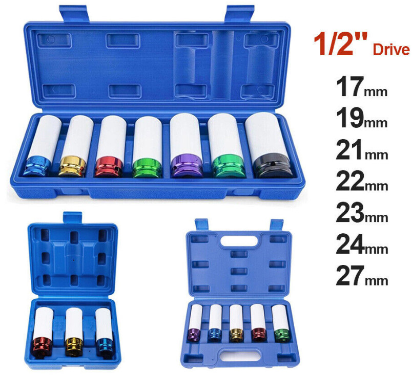 1/2" Drive Wheel Protector Impact Socket, Thin Wall Deep Impact Socket Set