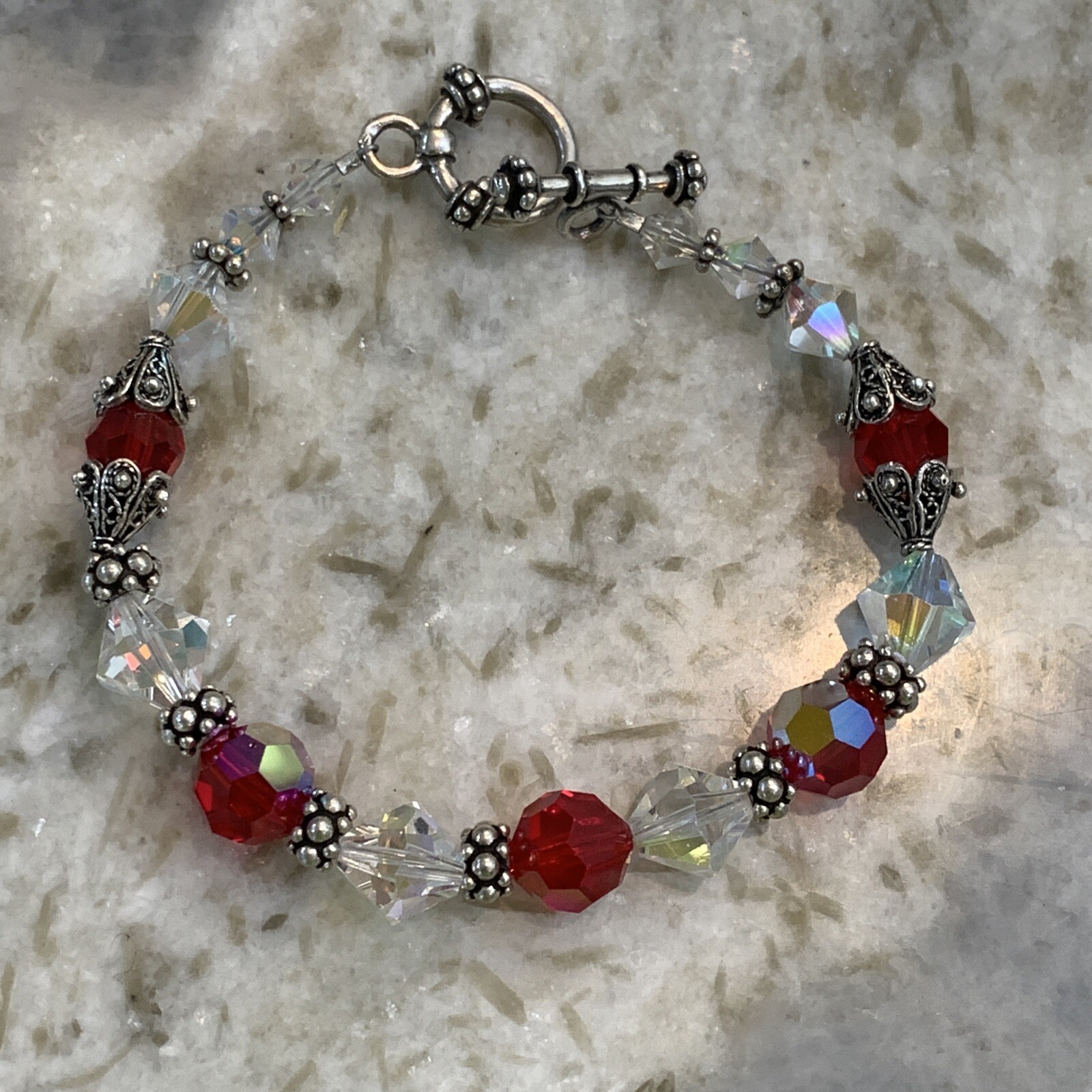 Austria Red Crystal and Sterling Silver Bracelet #Christmas #Holiday