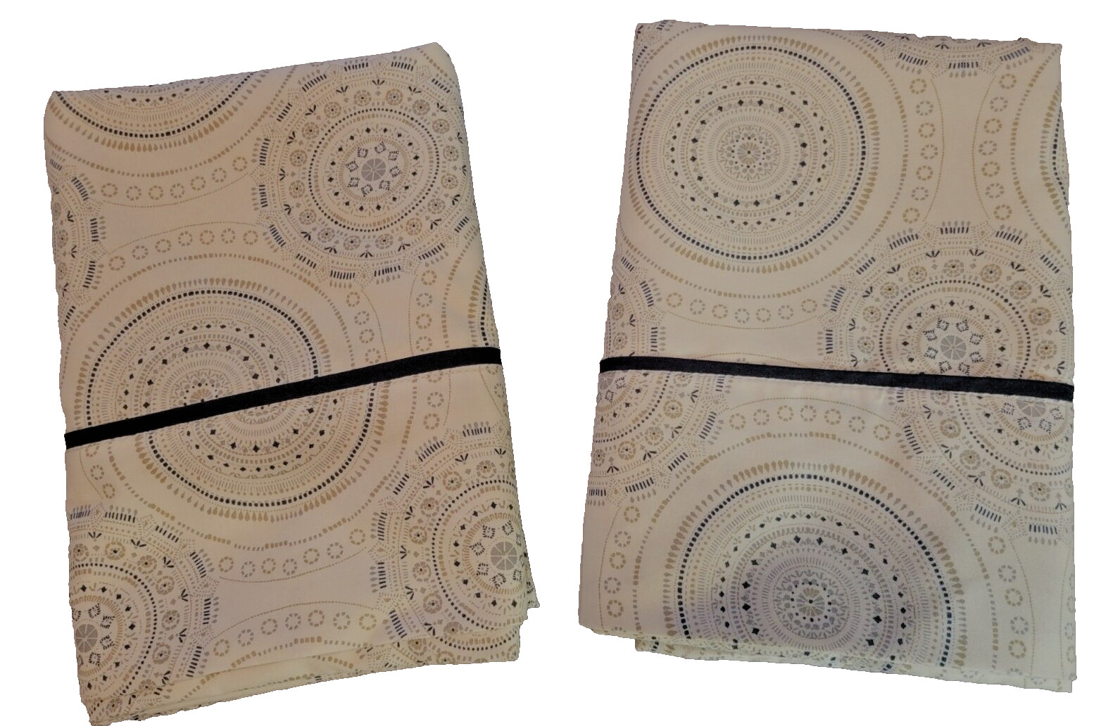 2 King Pillow Cases.. Cream W/ Blue & Toupe. 100% Polyester Microfiber