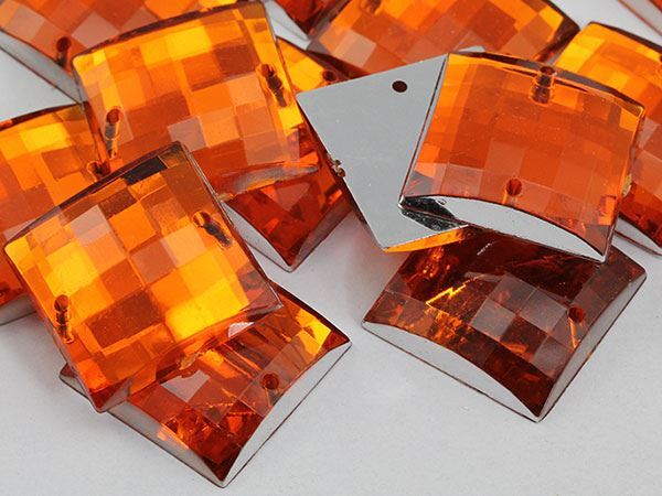 16mm Orange Hyacinth CH08 Square Flat Back Sew On Gems For Craft 40 PCS
