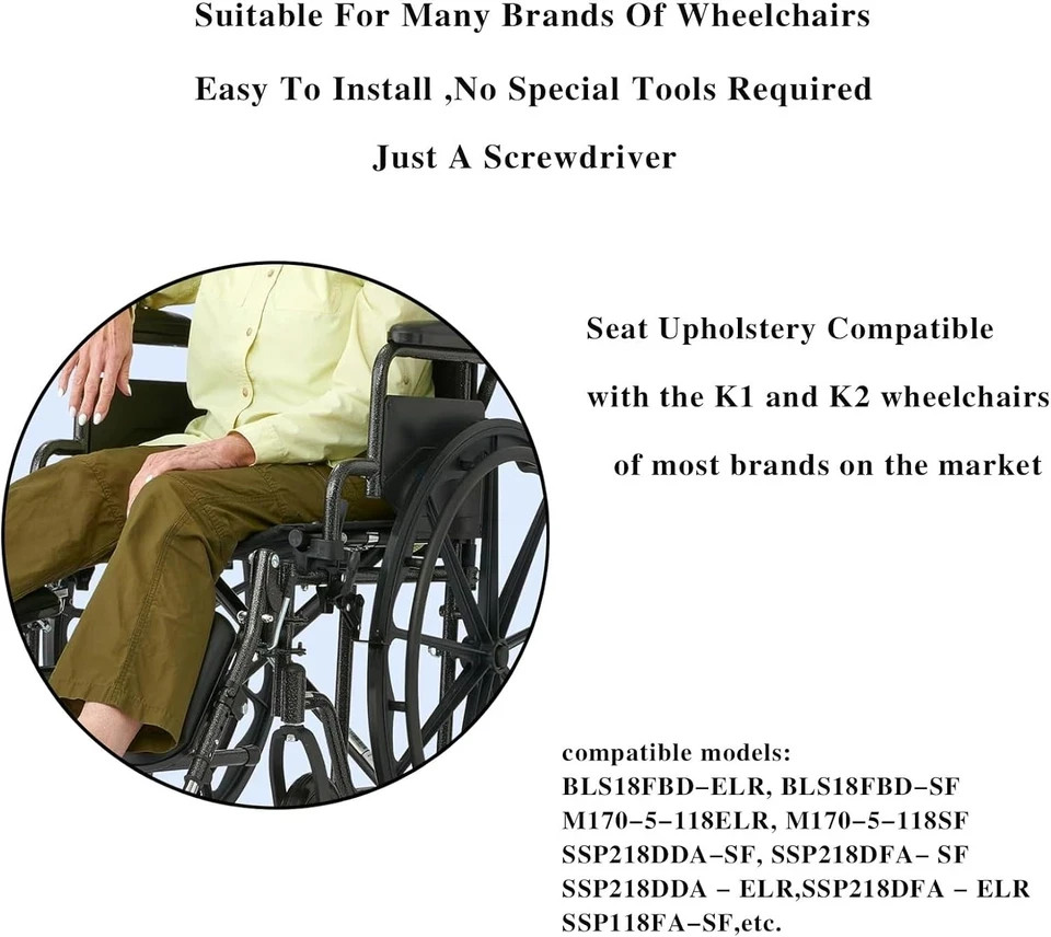 Universal 18" Wheelchair Replacement Seat - Durable Nylon Upholstery 18x16