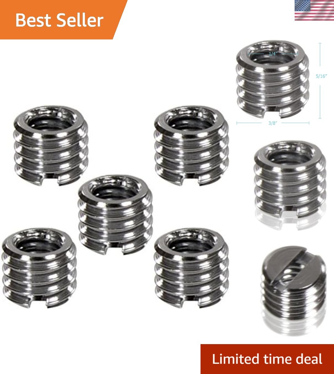 Versatile Metal Thread Adapter Set: 1/4" to 3/8" for Camera Equipment - 5 Pieces