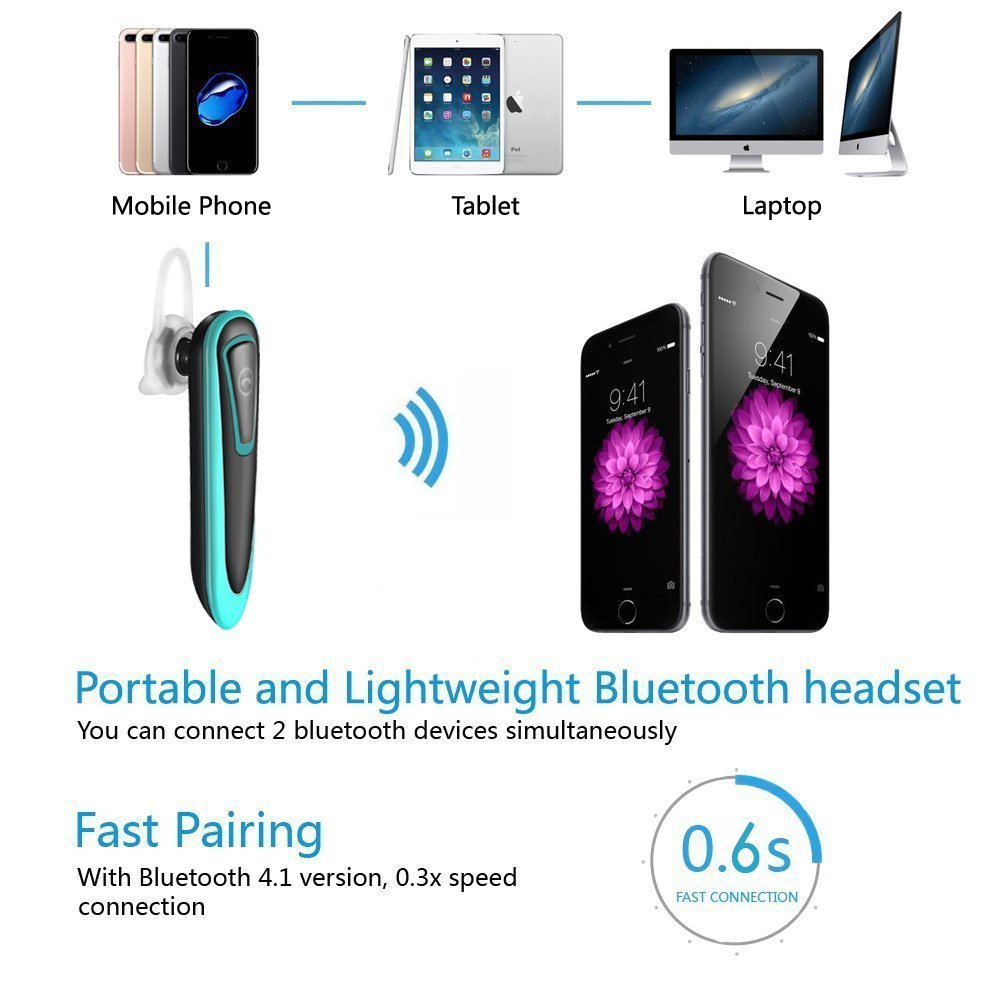 [New] Bluetooth Headset, Sunay V4.1 Mini Wireless Bluetooth Earpiece In-ear