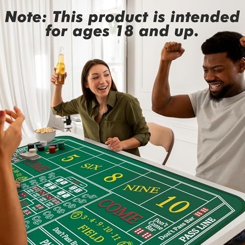 Craps Table Mat 70" x 35" with Poker Button & Storage Bag - Casino Game Layout