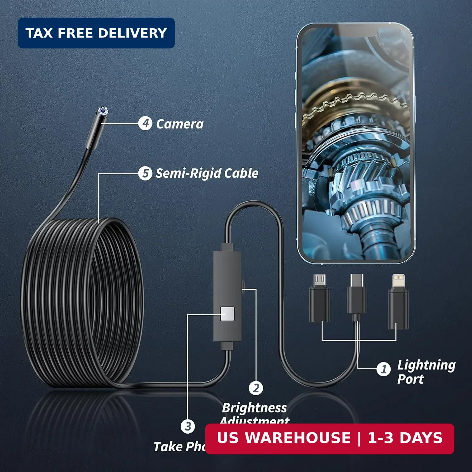 Endoscope Camera with Light,1920P HD Borescope Tools with 8 Adjustable L