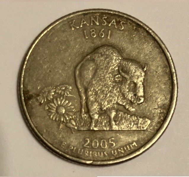 2005-P Kansas State Quarter (Error)(Missing Clad Layer) Obverse & Reverse