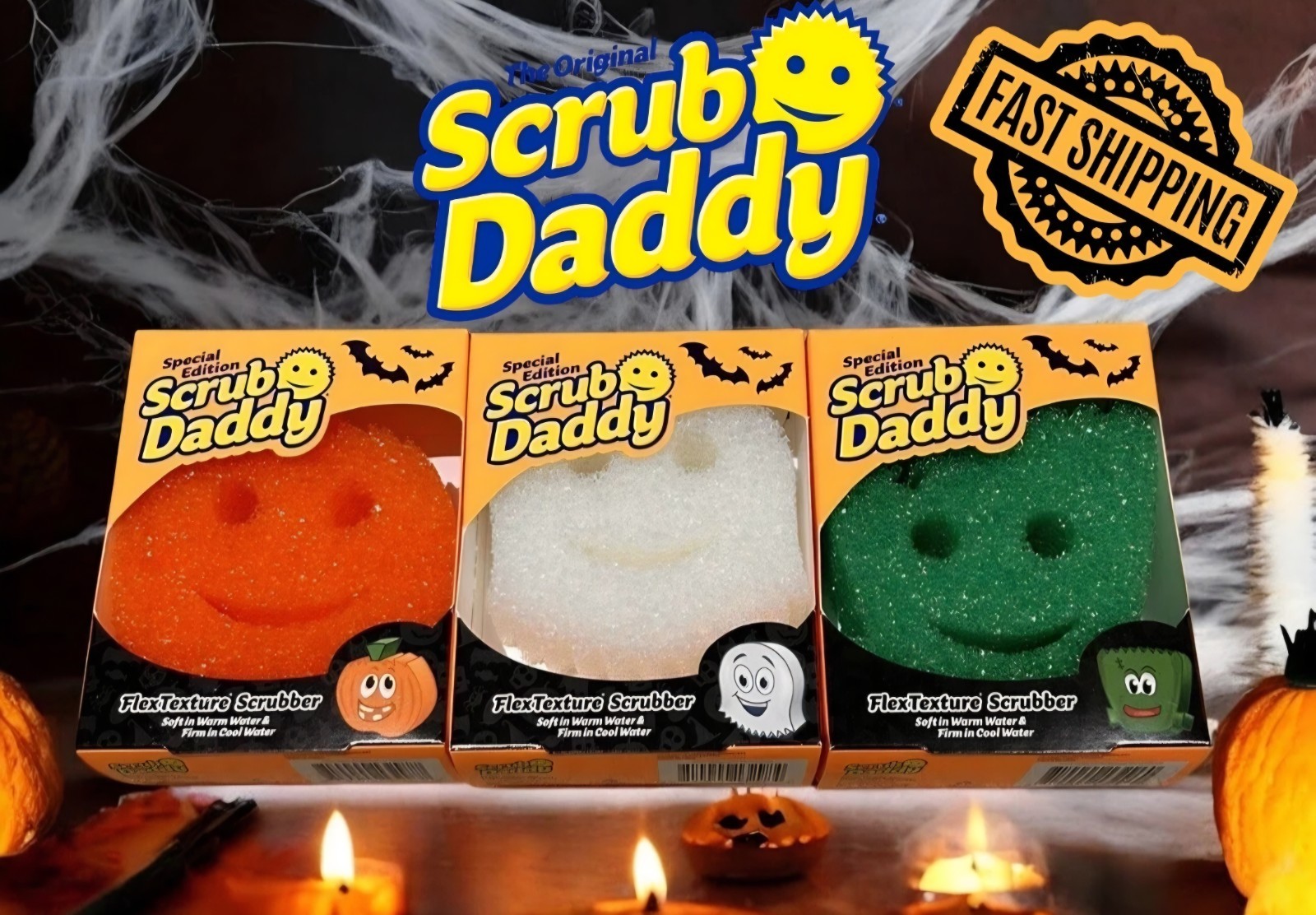Scrub Daddy HALLOWEEN Scrubbers 3 Ct Special Edition Ghost Pumpkin Frankenstein