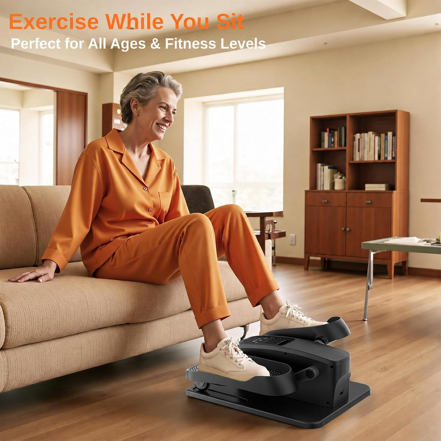 Under Desk Elliptical Exercise Machine, Quiet Seated Pedal Exerciser for Senior,