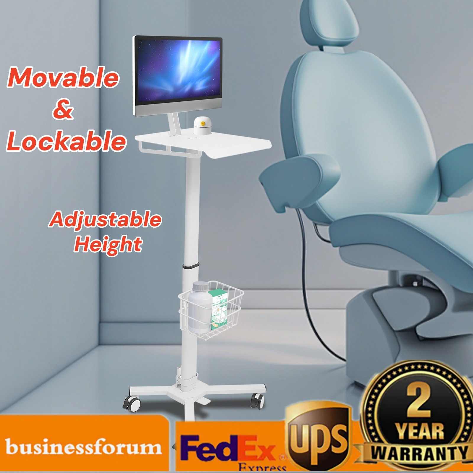 Adjustable Rolling Medical Cart with iPad Holder for Healthcare & Spa