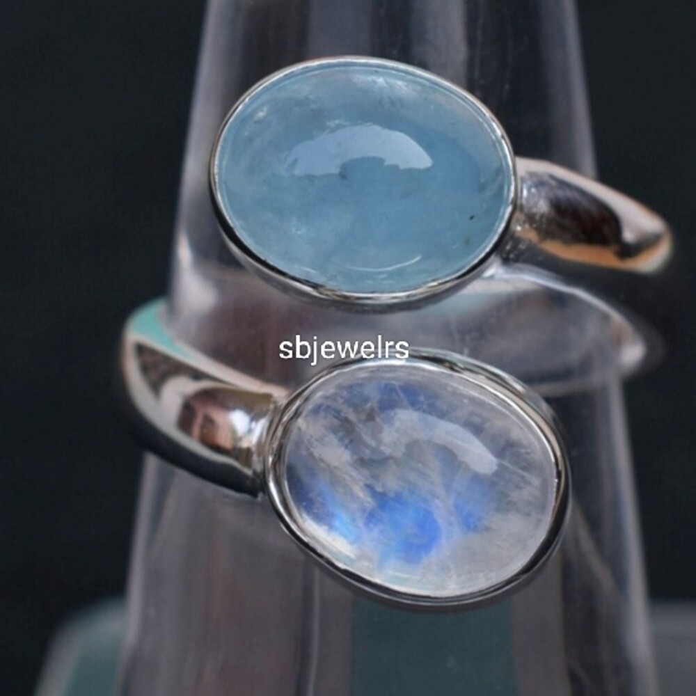 Natural Moonstone Gemstone 925 Sterling Silver Wedding Ring Mother Gift D-491