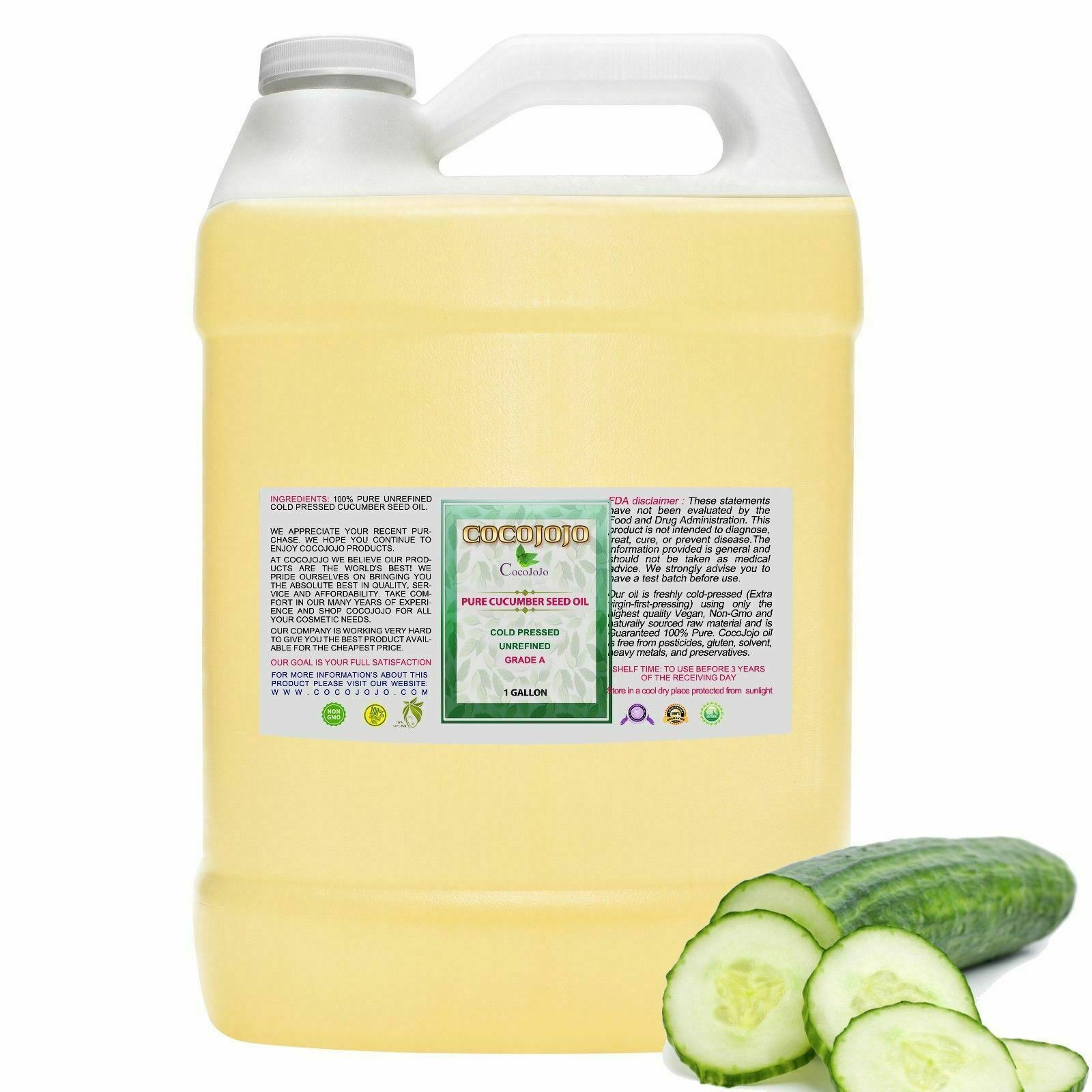 128 Oz / 1 Gallon 100 Raw Unrefined Cold Pressed Cucumber Seed Oil