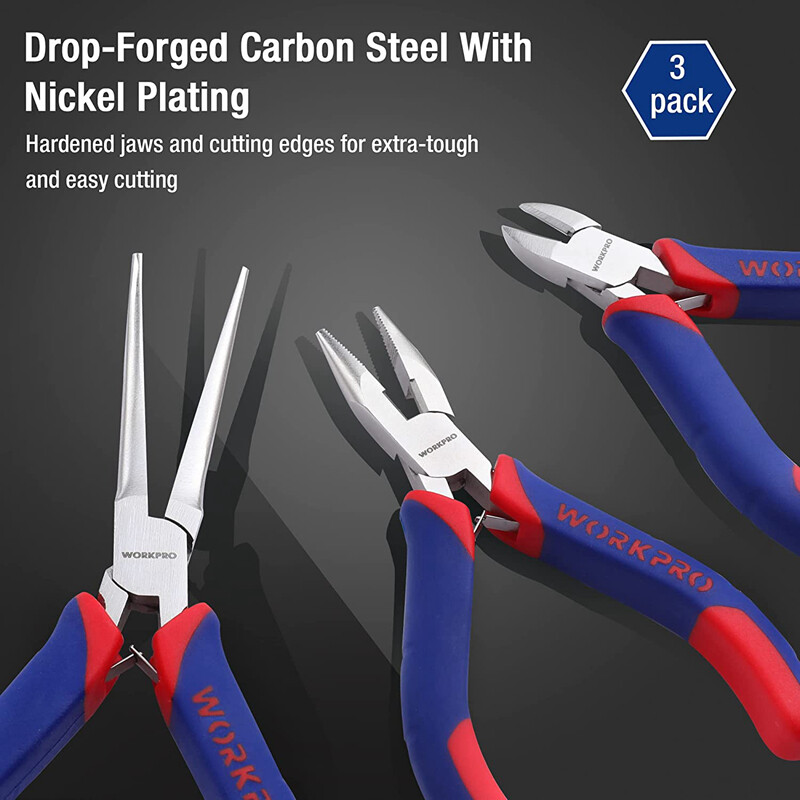 WORKPRO Mini Pliers Set 3-Piece Small Pliers Tool Kit Includes 4” Diagonal Plier