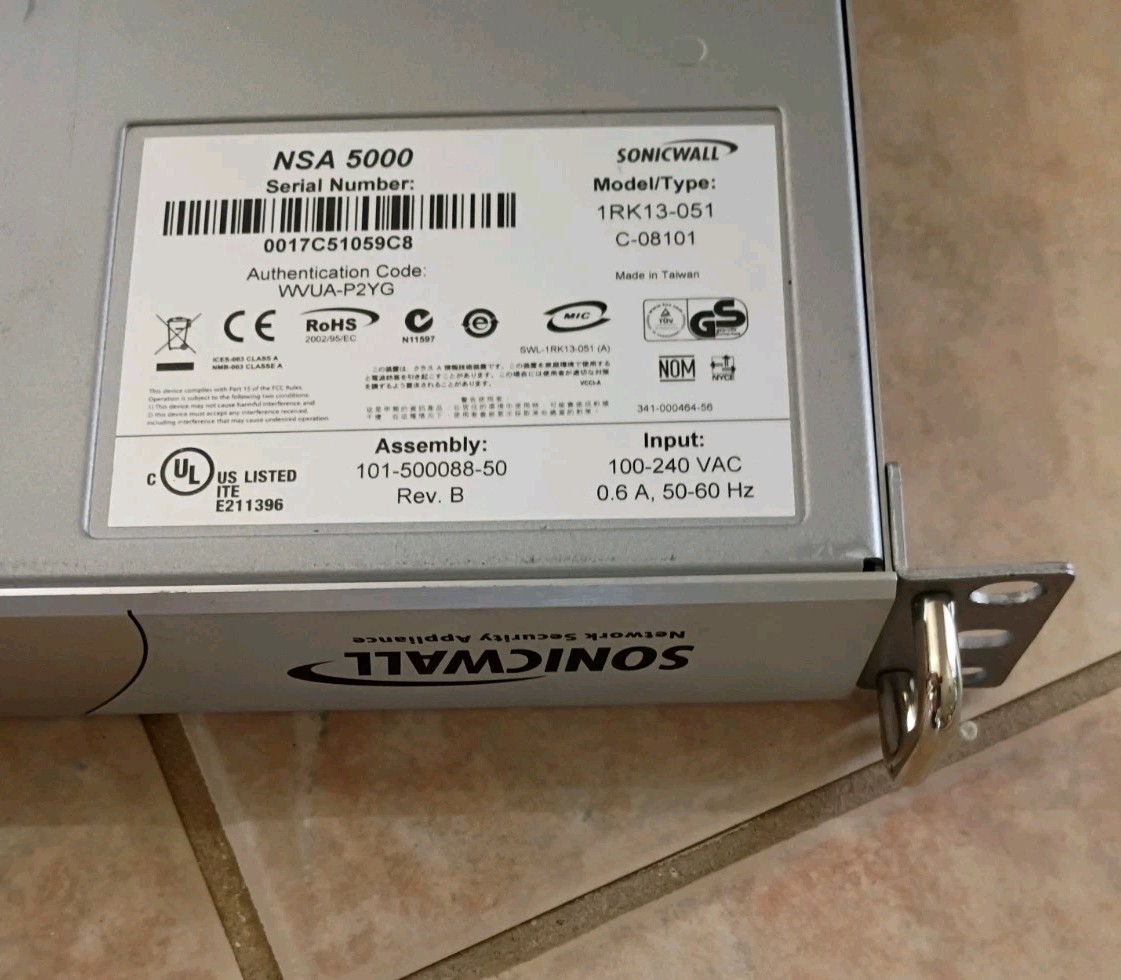 SONICWALL NSA 5000 1RK13-051 Firewall UTM Network Security Appliance WORKING