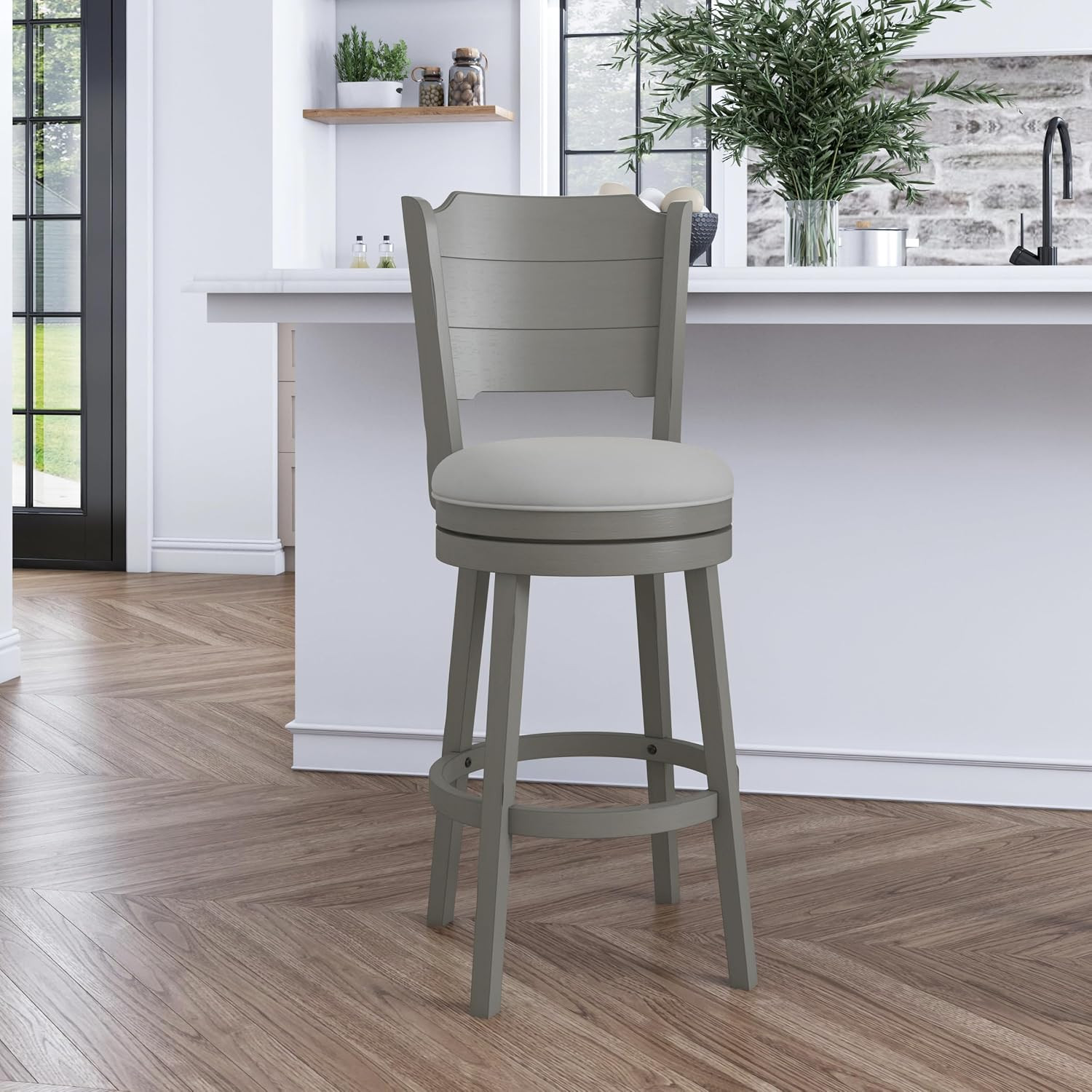 Clarion Wood Swivel Bar Height Stool, Distressed Gray