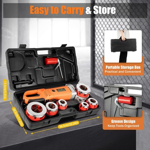 Handheld Electric Pipe Threader Threading Machine W/6 Pipe Cutter 1/2" - 2"