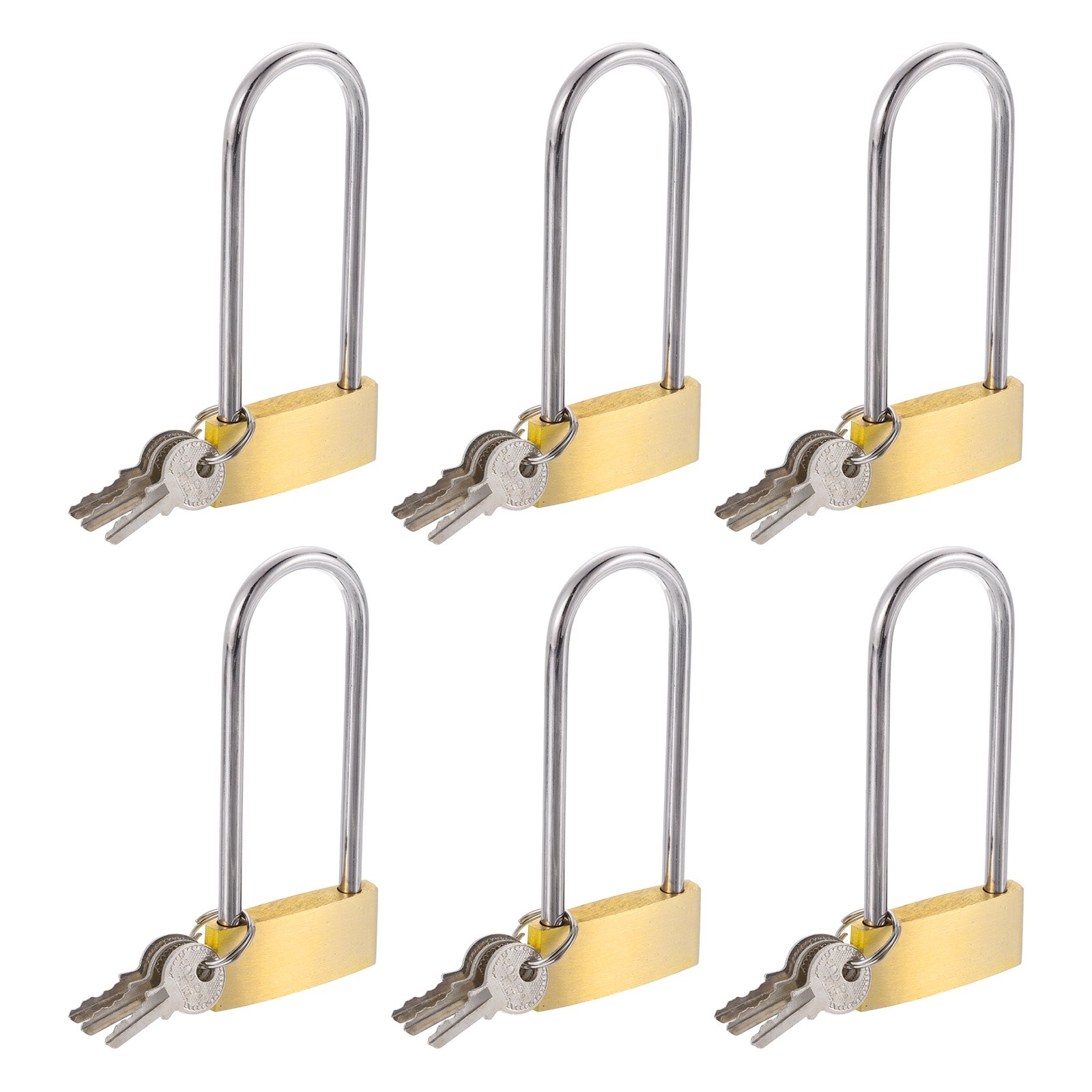 6Pcs Solid Brass Padlock with Key 1-5/8" Wide Body 2.7 Inch Long Shackle Lock