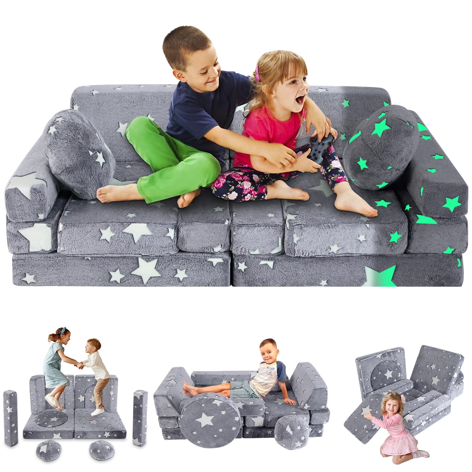 13 PCS Play Couch, Modular Glowing Couches, Kid Play Couch Sofa for Playroom ...