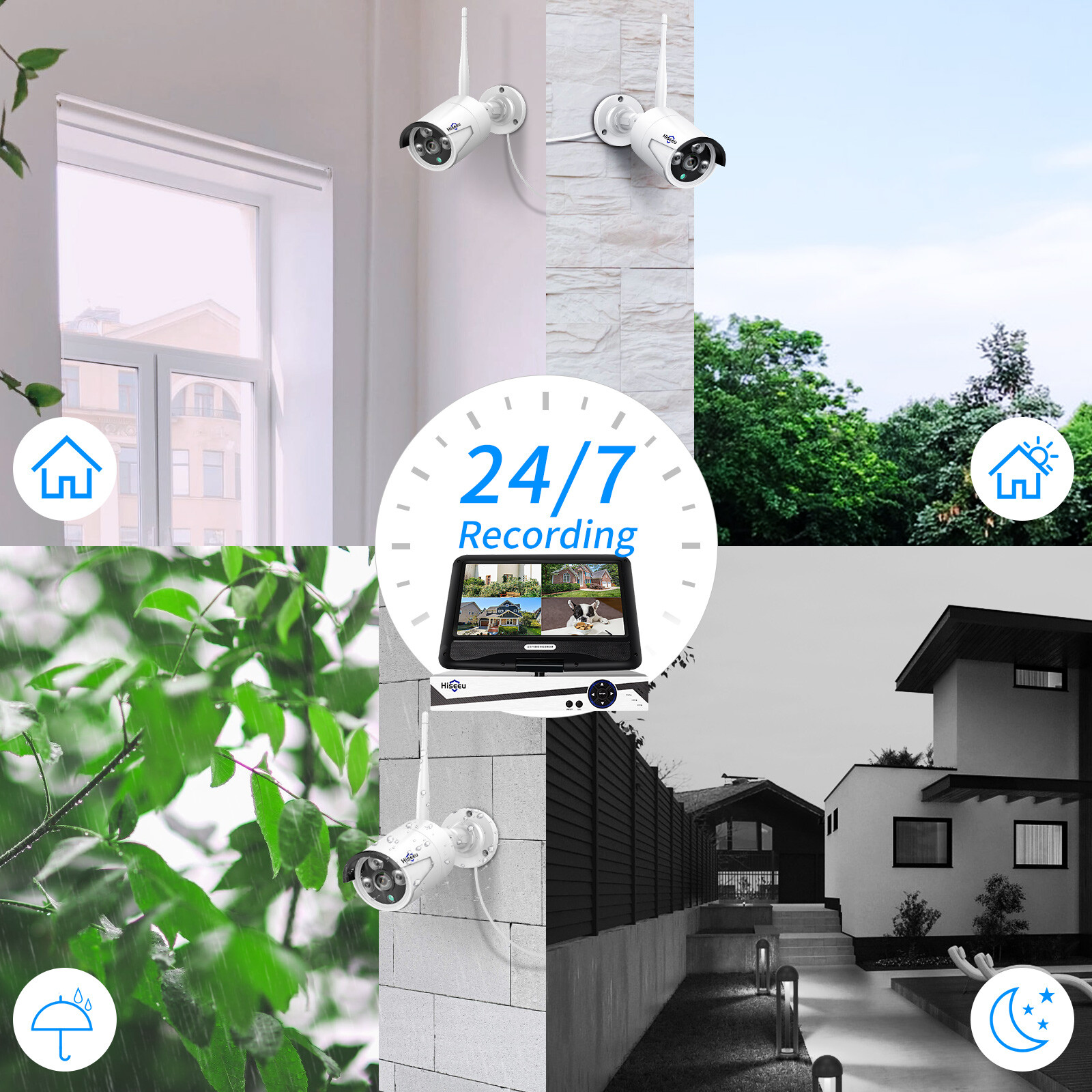 Hiseeu 10CH 5MP NVR Outdoor Wired Security Camera System CCTV WIFI IP 1TB HDD