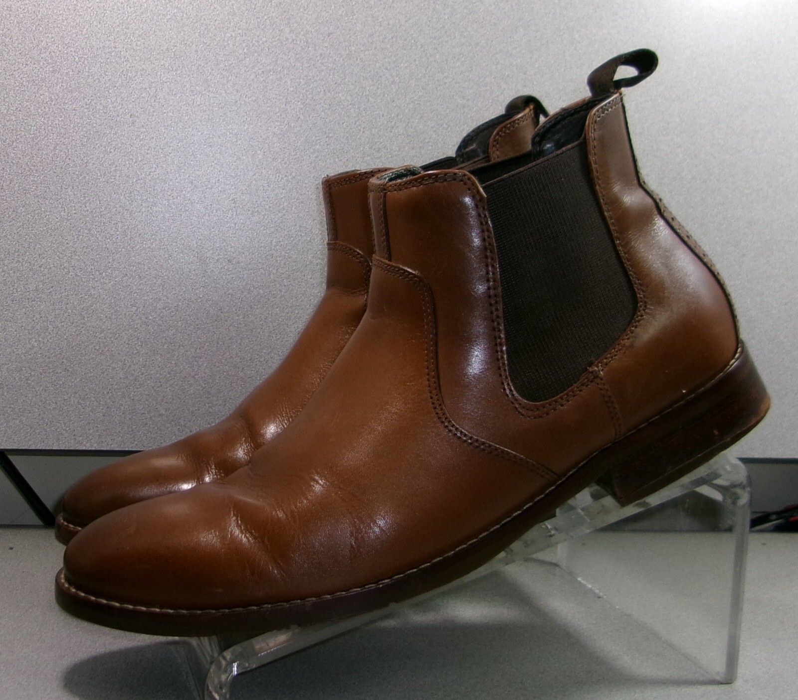 592602 PFBT50 MEN'S SHOES SIZE 10 DARK TAN LEATHER PULL ON BOOTS JOHNSTON MURPHY