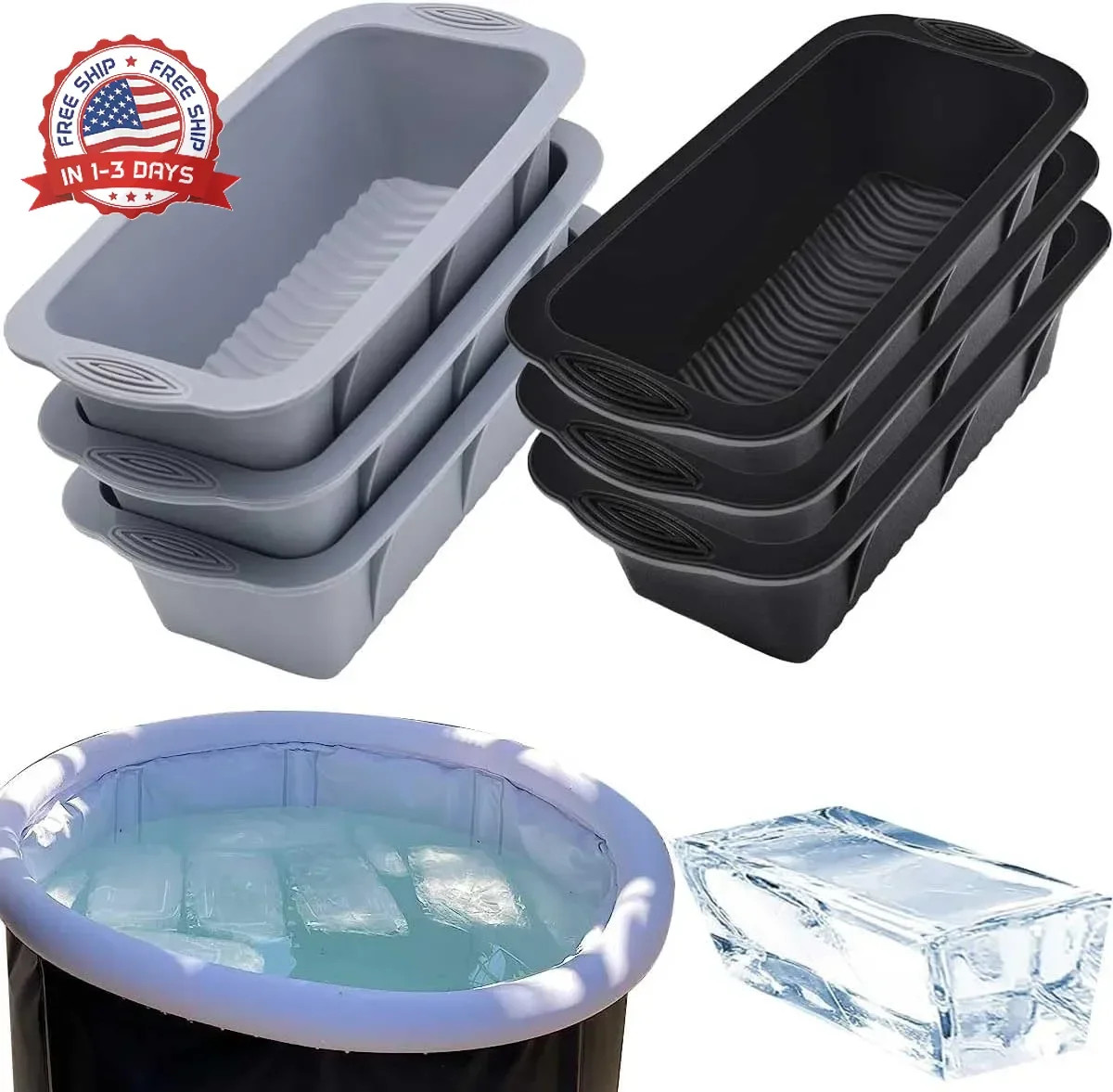 Large Ice Block Mold for Ice Bath Tub, 6 Pcs Extra Large Ice Cube Mold for Cold