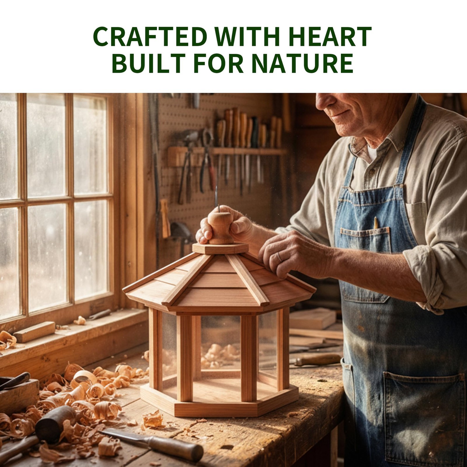 Solution4Patio Bird Feeder for Outdoors - USA Cedar Hexagon Gazebo Multicolor