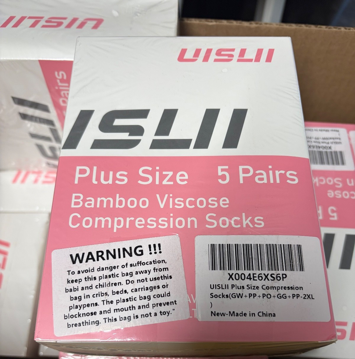 UISLII Plus Size 2XL Bamboo Viscose Compression Socks 5 Pairs Multi Colored