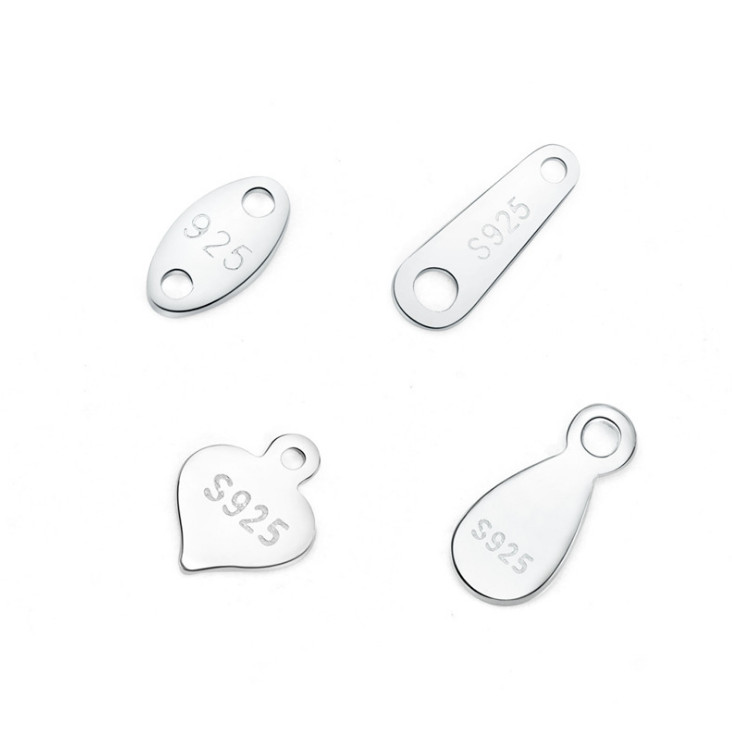 5Pieces S925 Sterling Silver Small Heart Oval Charm End Tag Beads DIY Chain