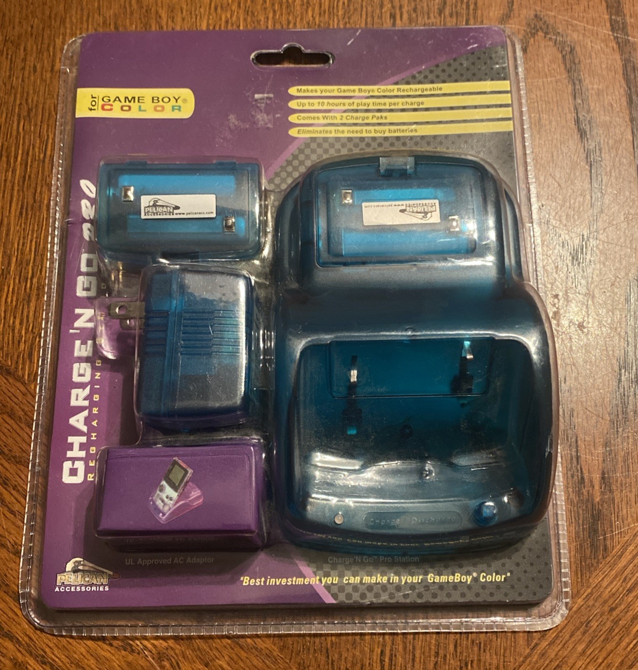 Vtg Pelican Charge N Go Pro Gameboy Color GBC Stand Accessory & Battery Blue New