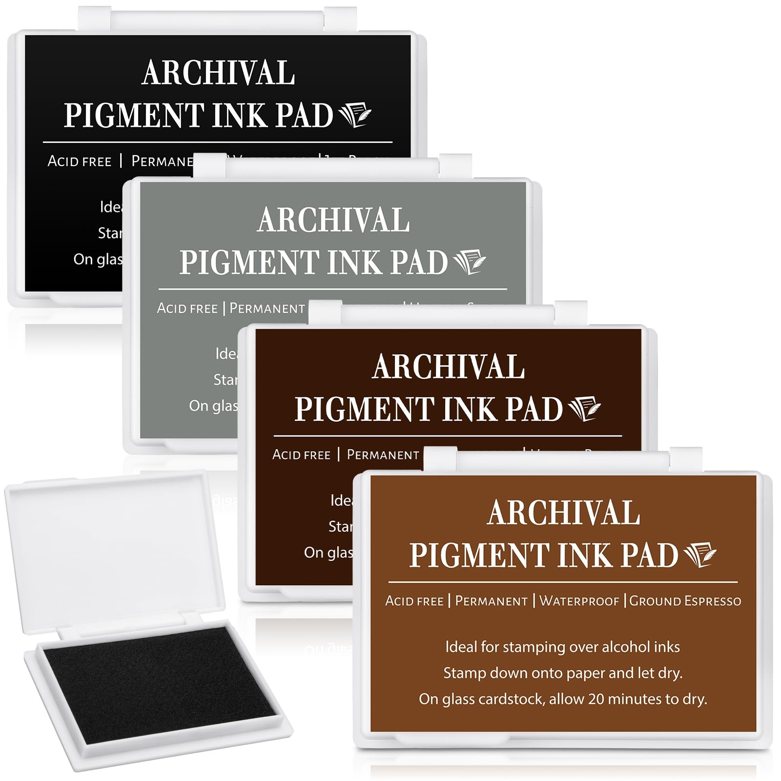 4 Pcs 4 Colors Archival Pigment Waterproof Ink Pad for Stamps 3.7 x 2.5 Inch ...