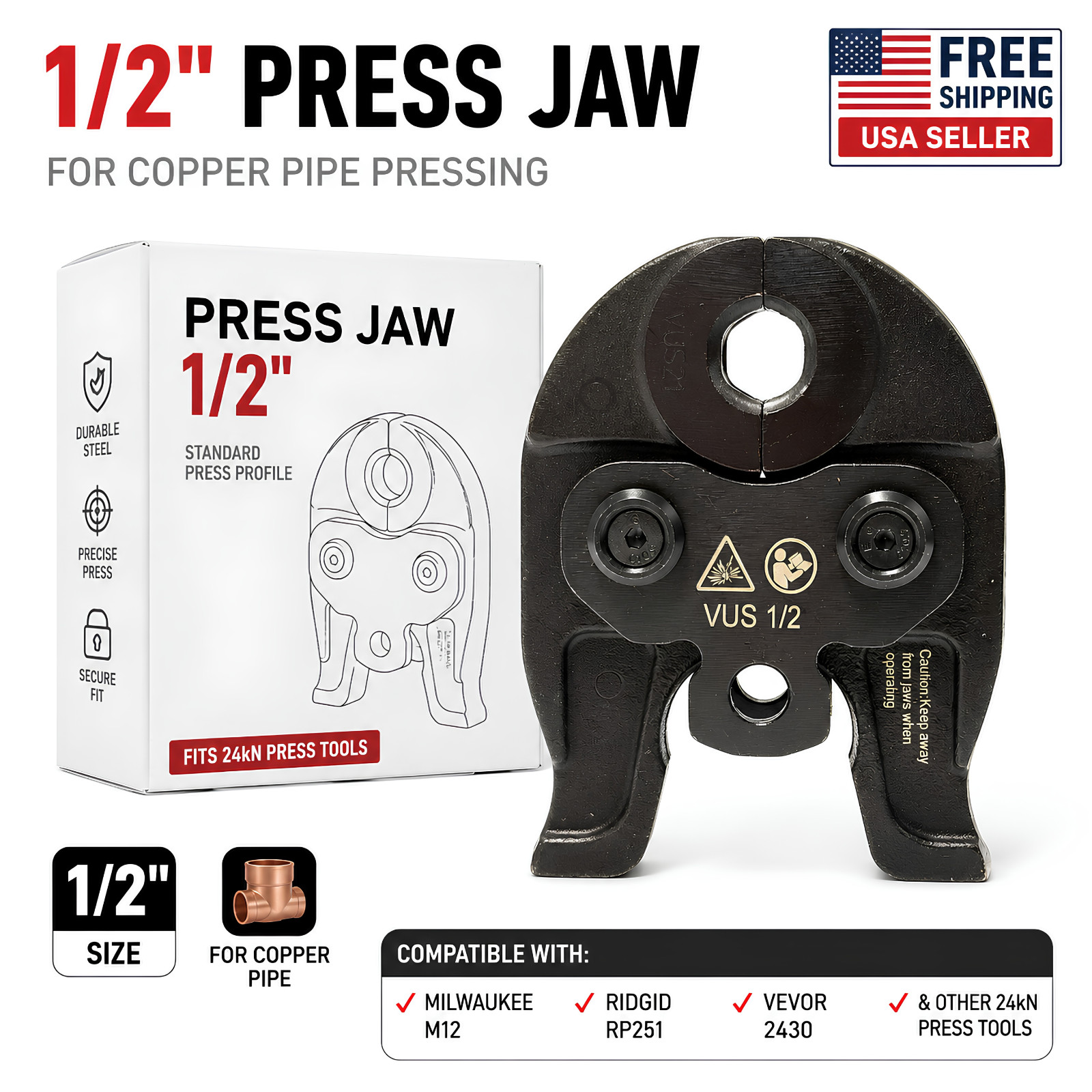 1/2" CTS-V Press Jaw For Milwaukee M12 RIDGID RP241  Compact  Jaw Copper Pipe