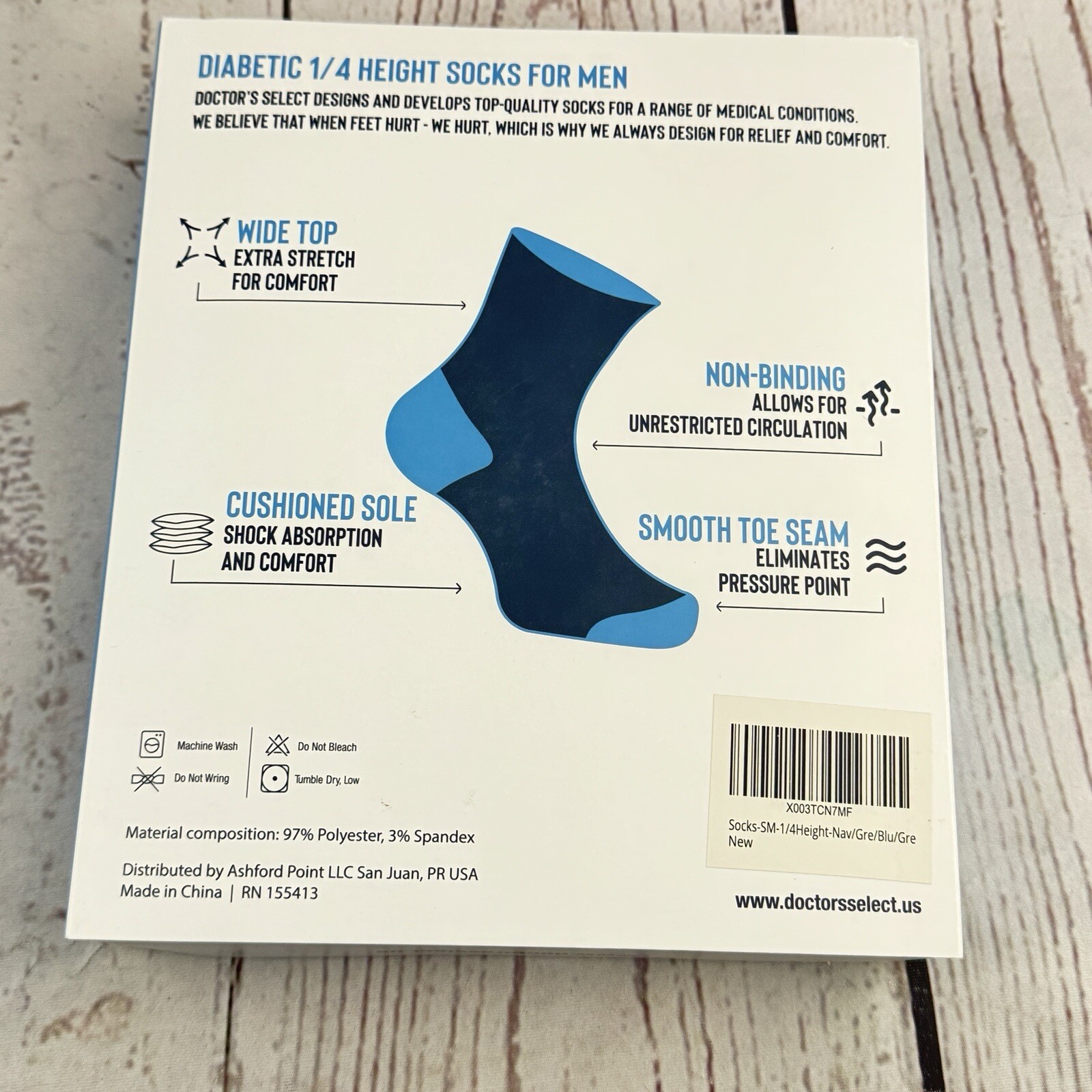Doctor's Select Diabetic Socks for Men 4 Pairs Crew Neuropathy Socks Non-Binding