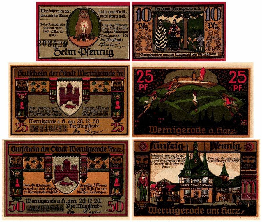 Wernigerode 10 - 50 Pfennig 3 Pieces Notgeld Set, 1920, Mehl #1407, UNC