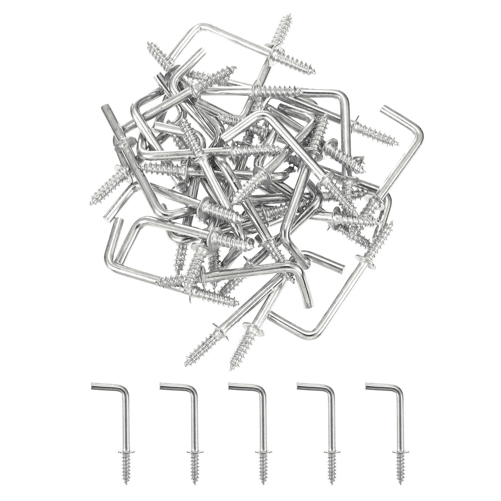 50 Pcs L Shape Hooks, 1 Inch Right Angle Screw Hooks for Hanging, Silver