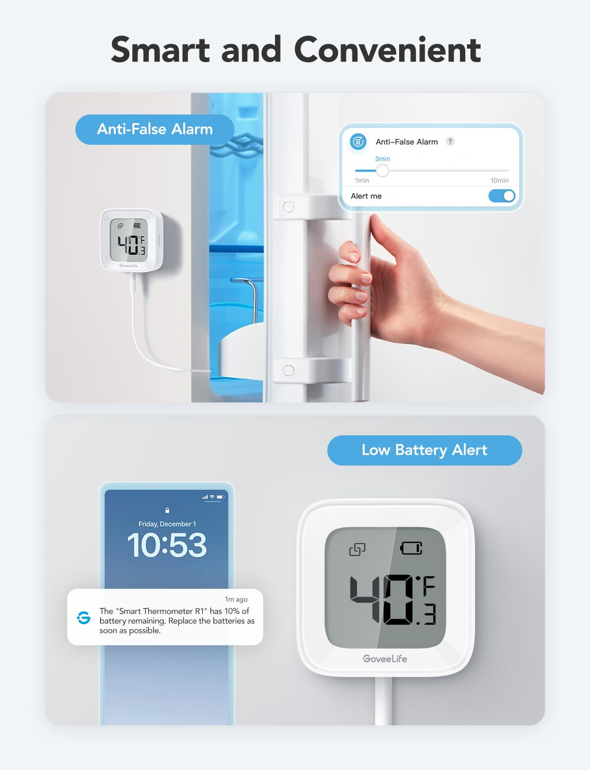Wifi Refrigerator Thermometer with Alarm, Wireless Digital Freezer Temperature G